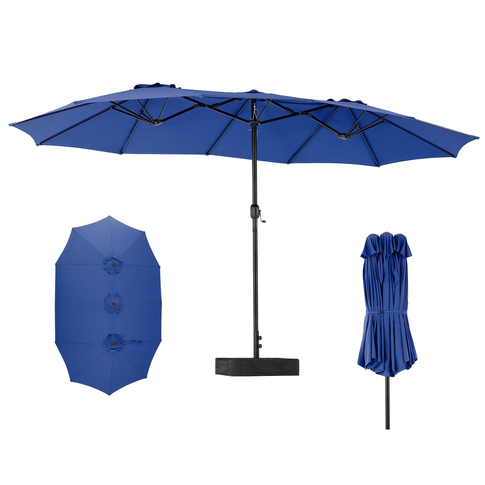edx 15ft Large Patio Umbrellas (Base Included), Outdoor Double-Sided Rectangle Market Umbrella with Stand for Poolside, Lawn, and Backyard