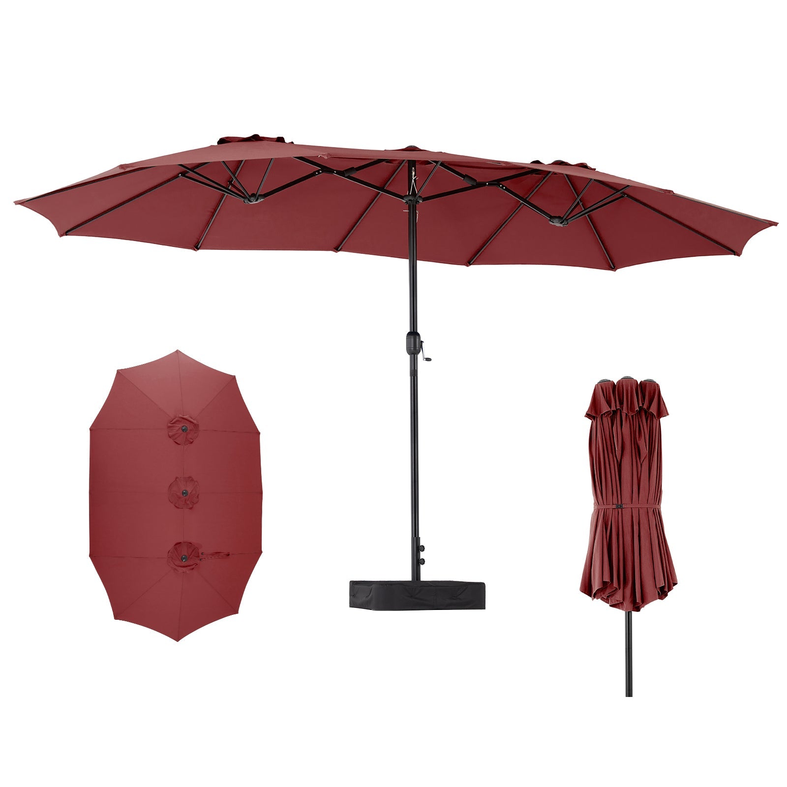 edx 15ft Large Patio Umbrellas (Base Included), Outdoor Double-Sided Rectangle Market Umbrella with Stand for Poolside, Lawn, and Backyard