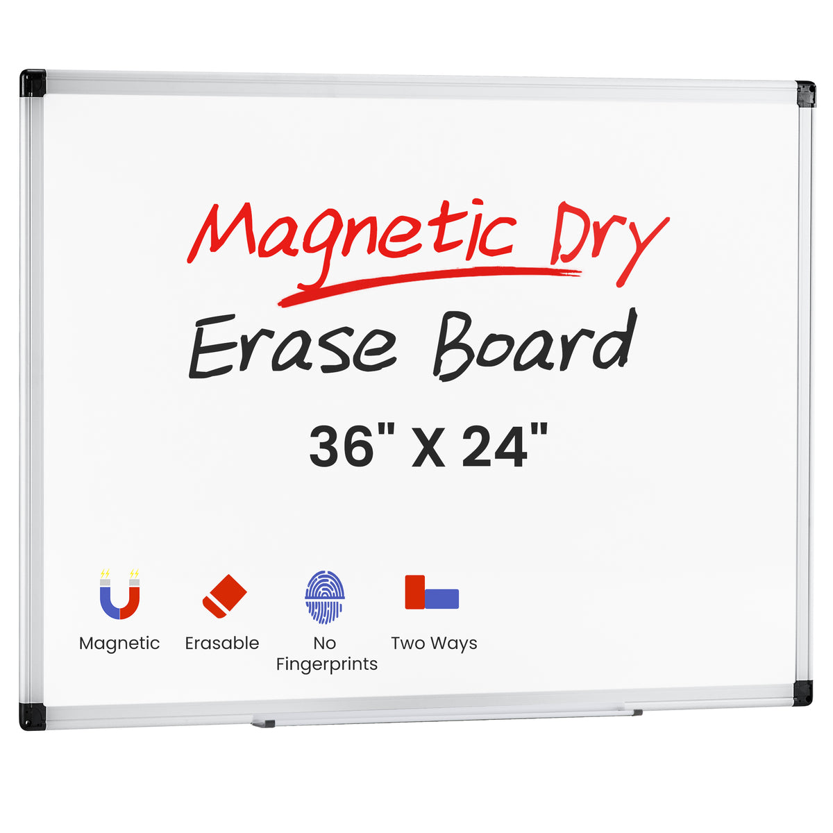 Gianna Magnetic Dry Erase Board, 36 X 24 Inches, Two Mounting 0ptions, Horizontal or Vertical,With Left and Right Removable Pen Tray, Silver Aluminium Frame, White