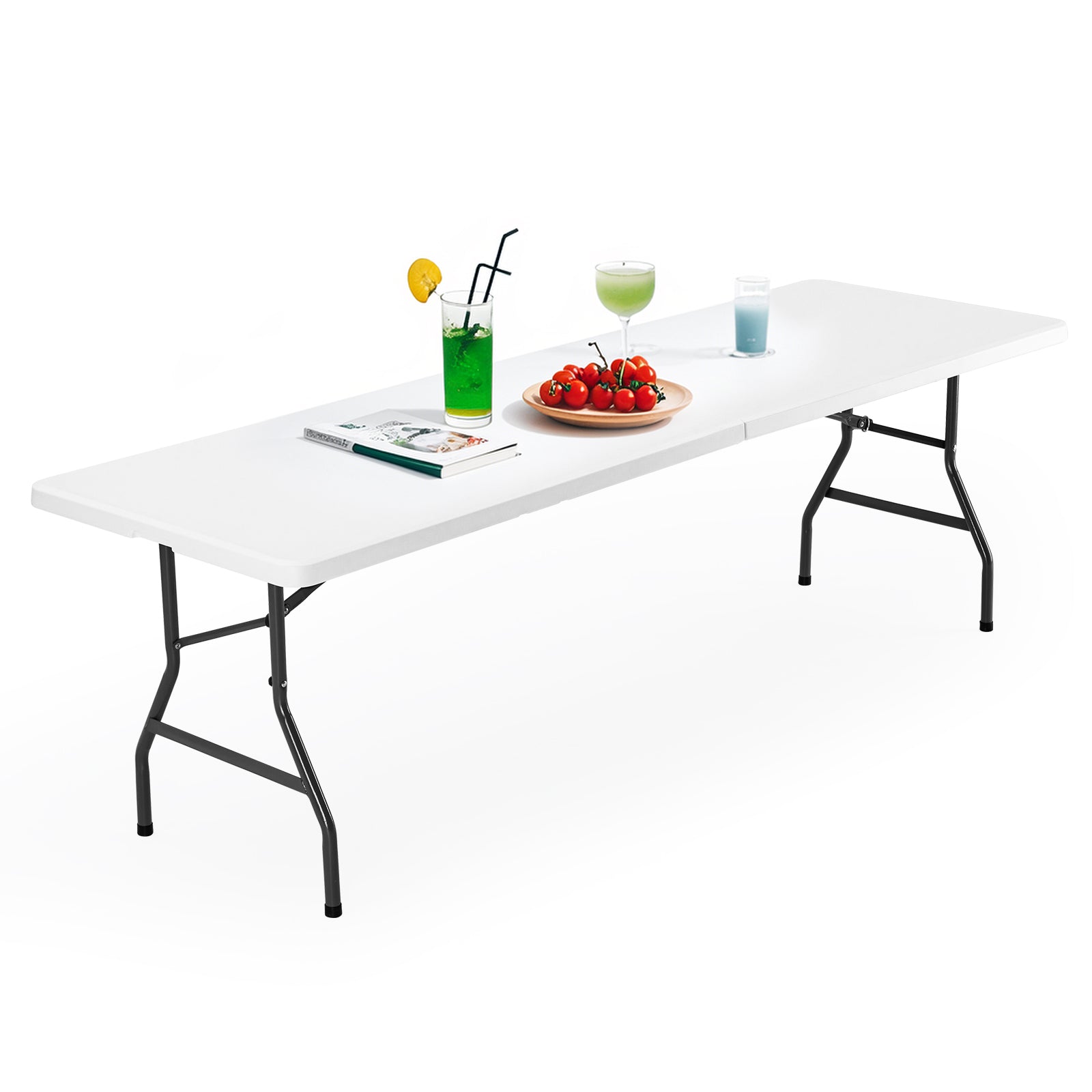 Plastic Folding Table for Indoor and Outdoor Use, Great for Picnics, Camping, Barbecues and Parties, Built-in Carrying Handle, White