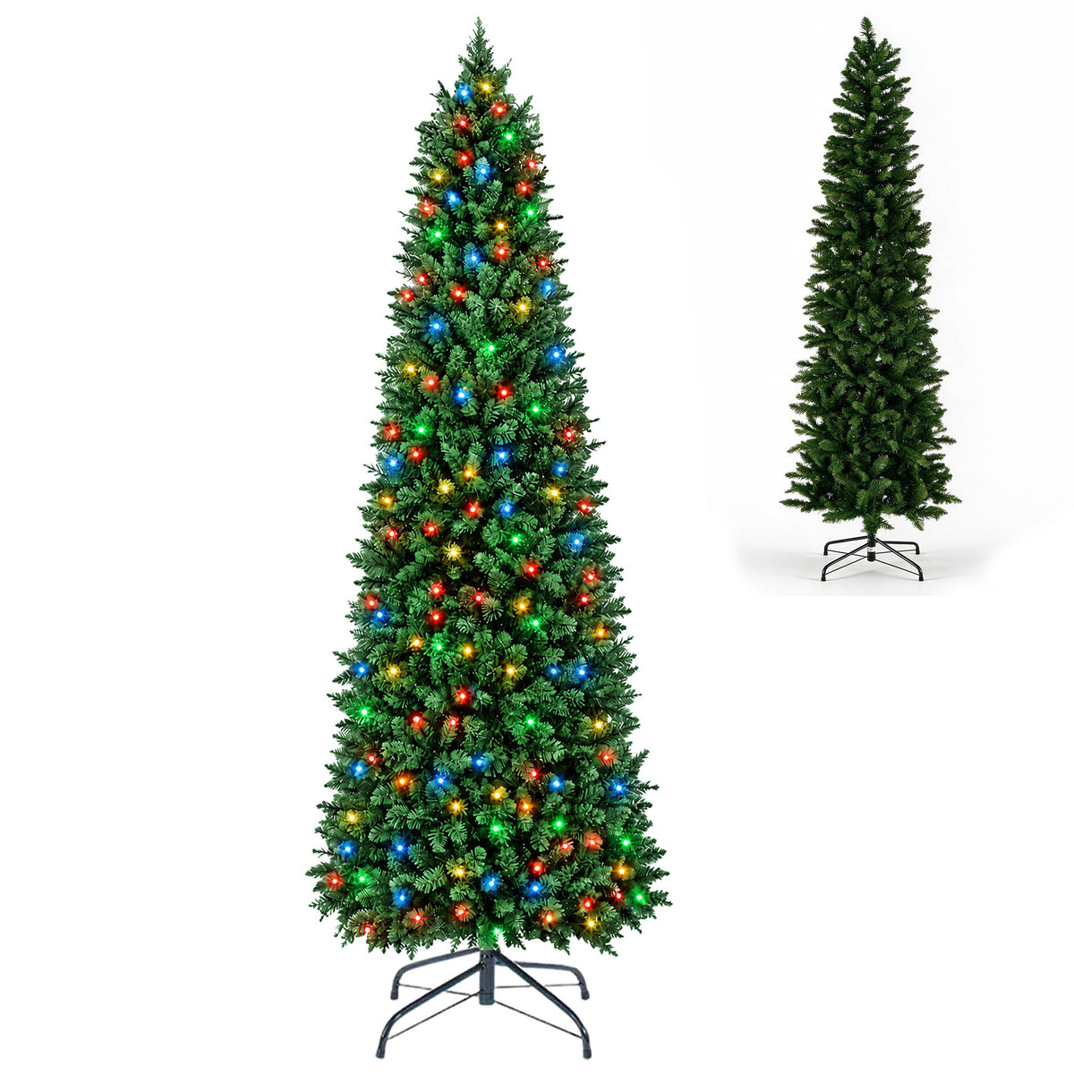 Gianna Pre-lit Snow Flocked Pencil Christmas Tree, Prelighted Artificial Slim Christmas Trees, With ncandescent Lights, Branch Tips & Foldable Base, For Home, Office, Party Decoration