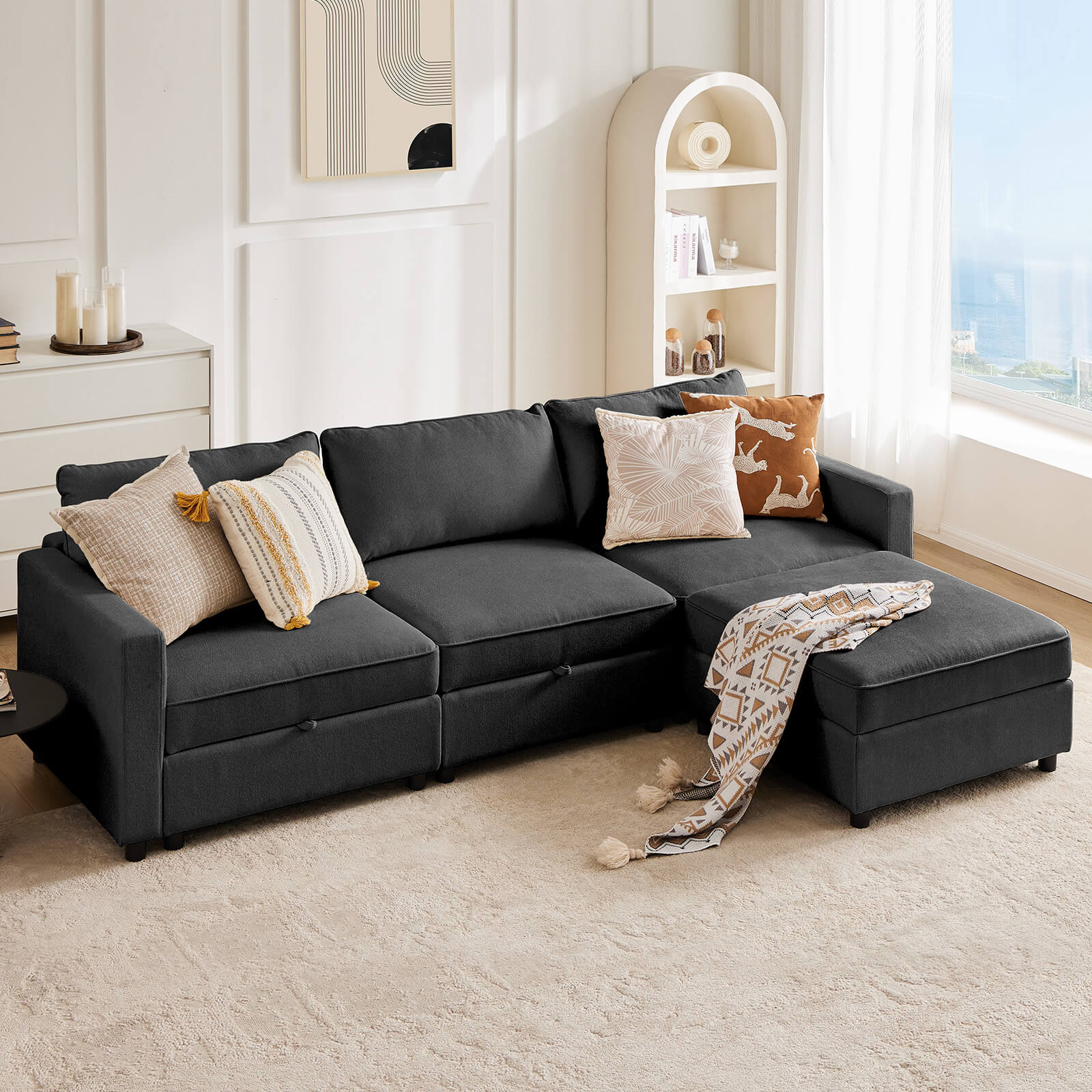 edx Convertible Sectional Sofa Couch-with Storage for Living Room, U-Shaped Modern Modular Sofa Sleeper with Reversible Chaise