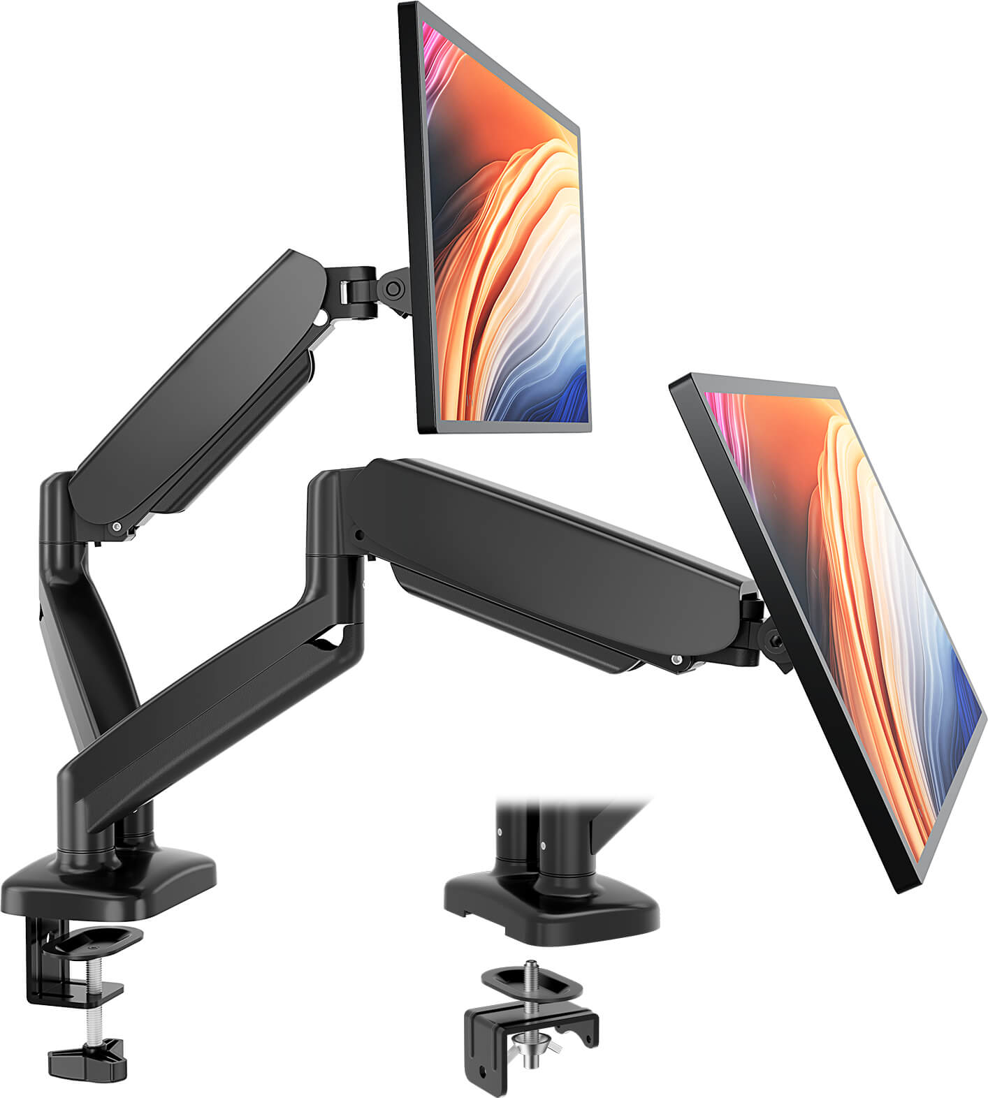 edx Dual Monitor Stand - Adjustable Gas Spring Monitor Desk Mount Swivel Vesa Bracket with C Clamp, Grommet Mounting Base for 15 to 32 Inch Computer Screens