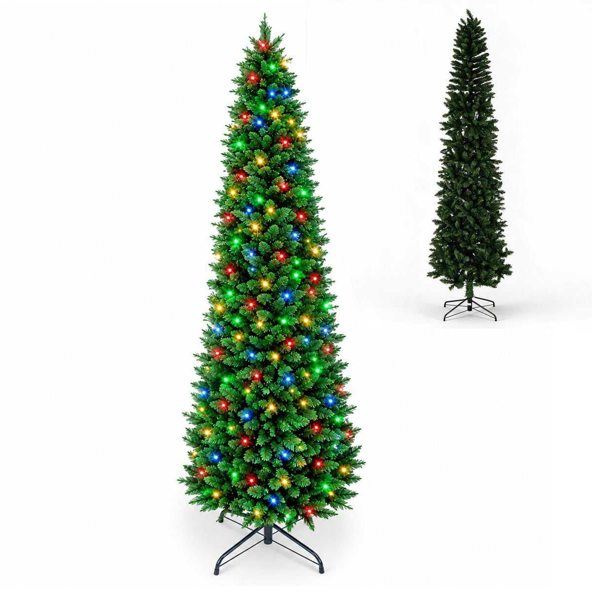 Gianna Pre-lit Snow Flocked Pencil Christmas Tree, Prelighted Artificial Slim Christmas Trees, With ncandescent Lights, Branch Tips & Foldable Base, For Home, Office, Party Decoration