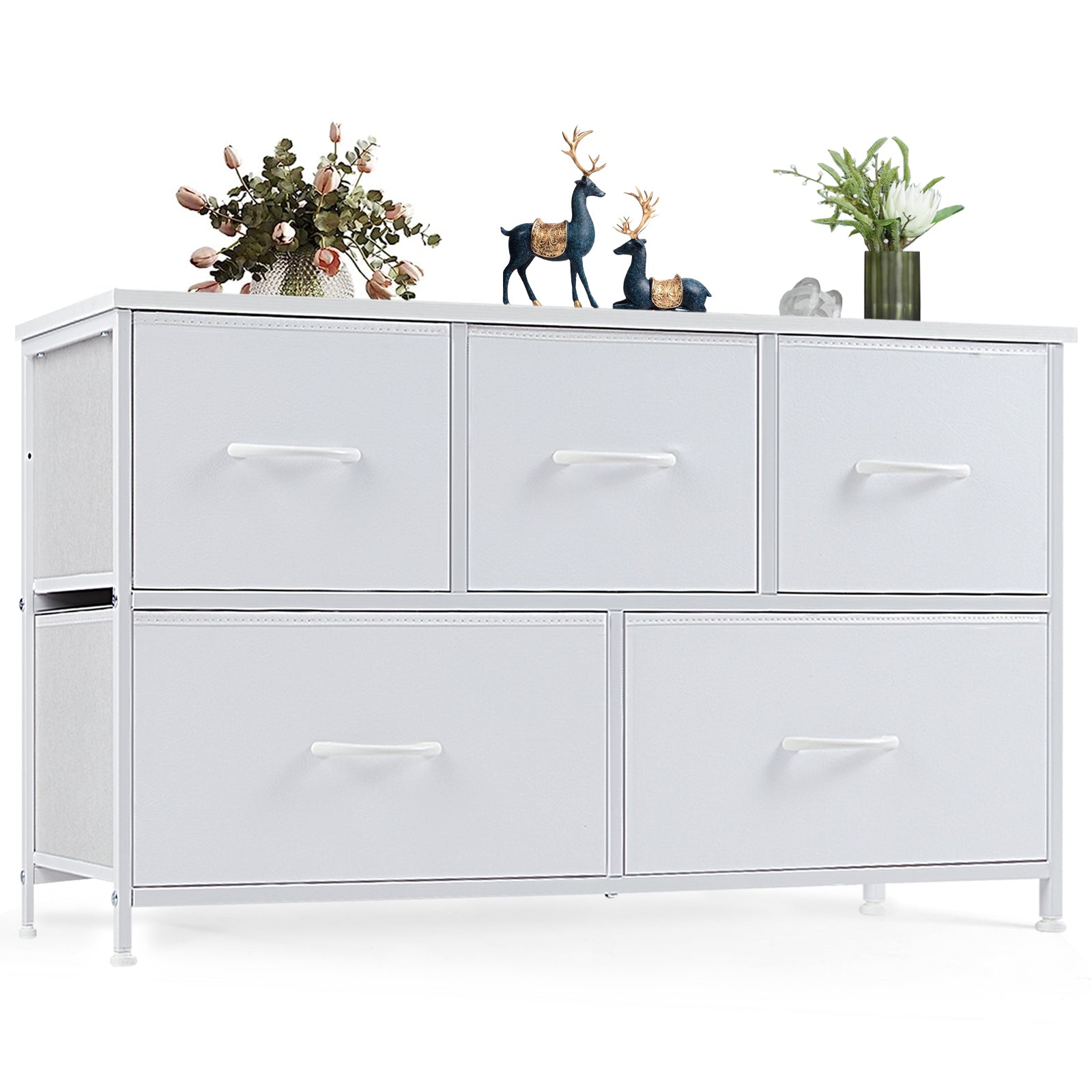 ZUNMOS 5 Drawer Fabric Dressers for Bedroom, Chest of Drawer Organizer Storage Cabinet for Closet