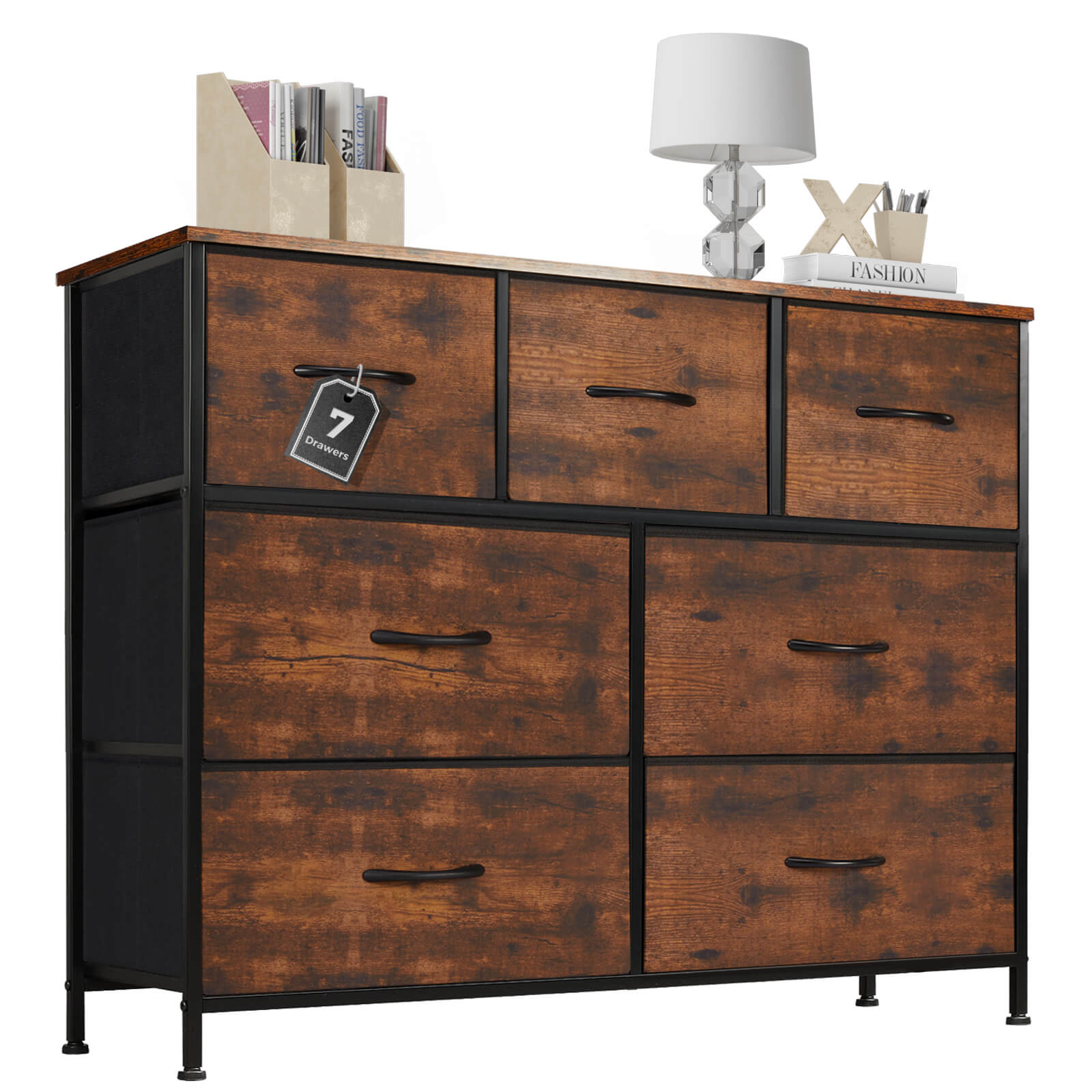 edx Dresser for Bedroom-with 7 Drawers, Chest Tower TV Stand, Wooden Top for Living Room, Bedroom, Closet