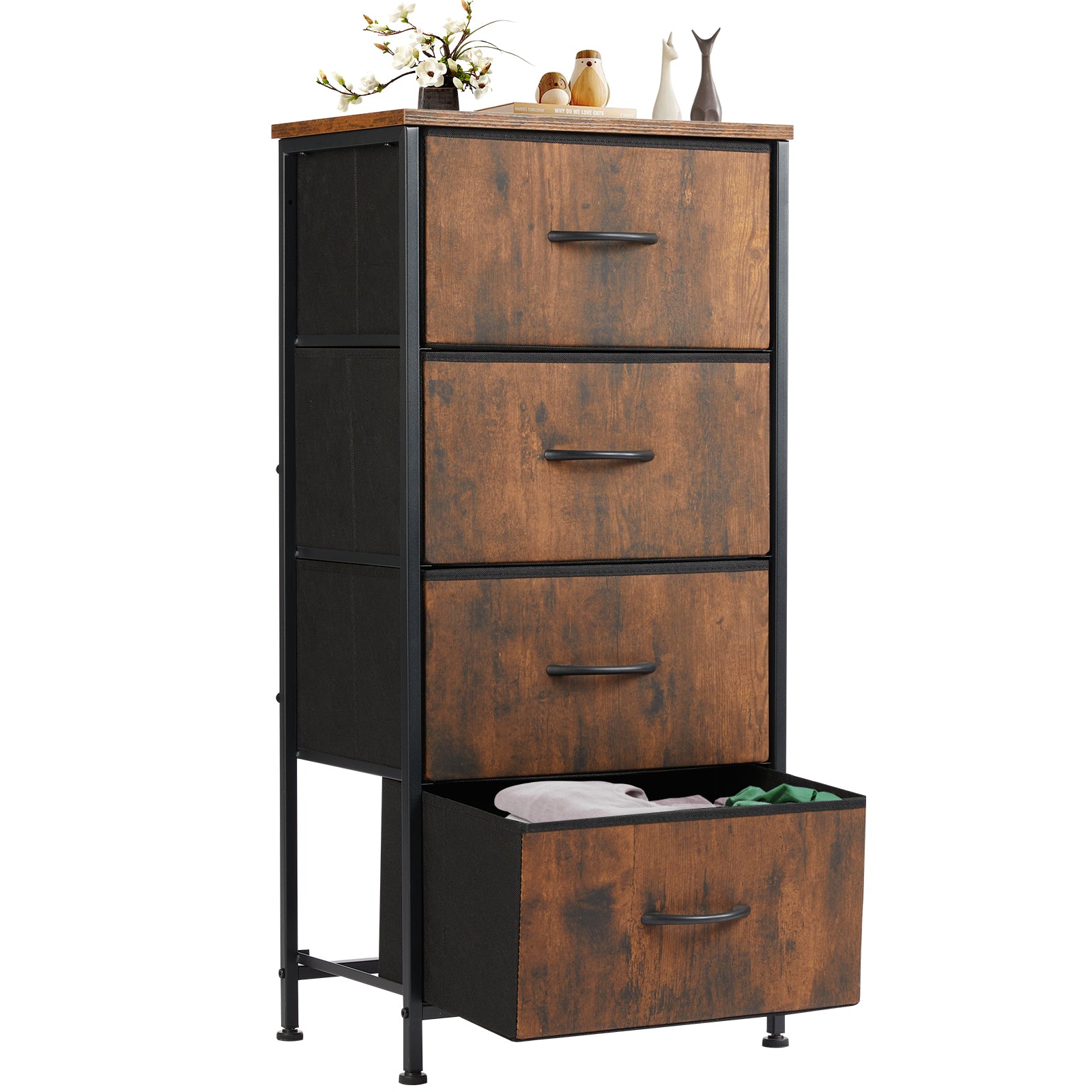 ZUNMOS 4 Drawer Fabric Dresser for Bedroom, Tall Chest of Drawer Organizer Storage Cabinet for Closet, Entryway