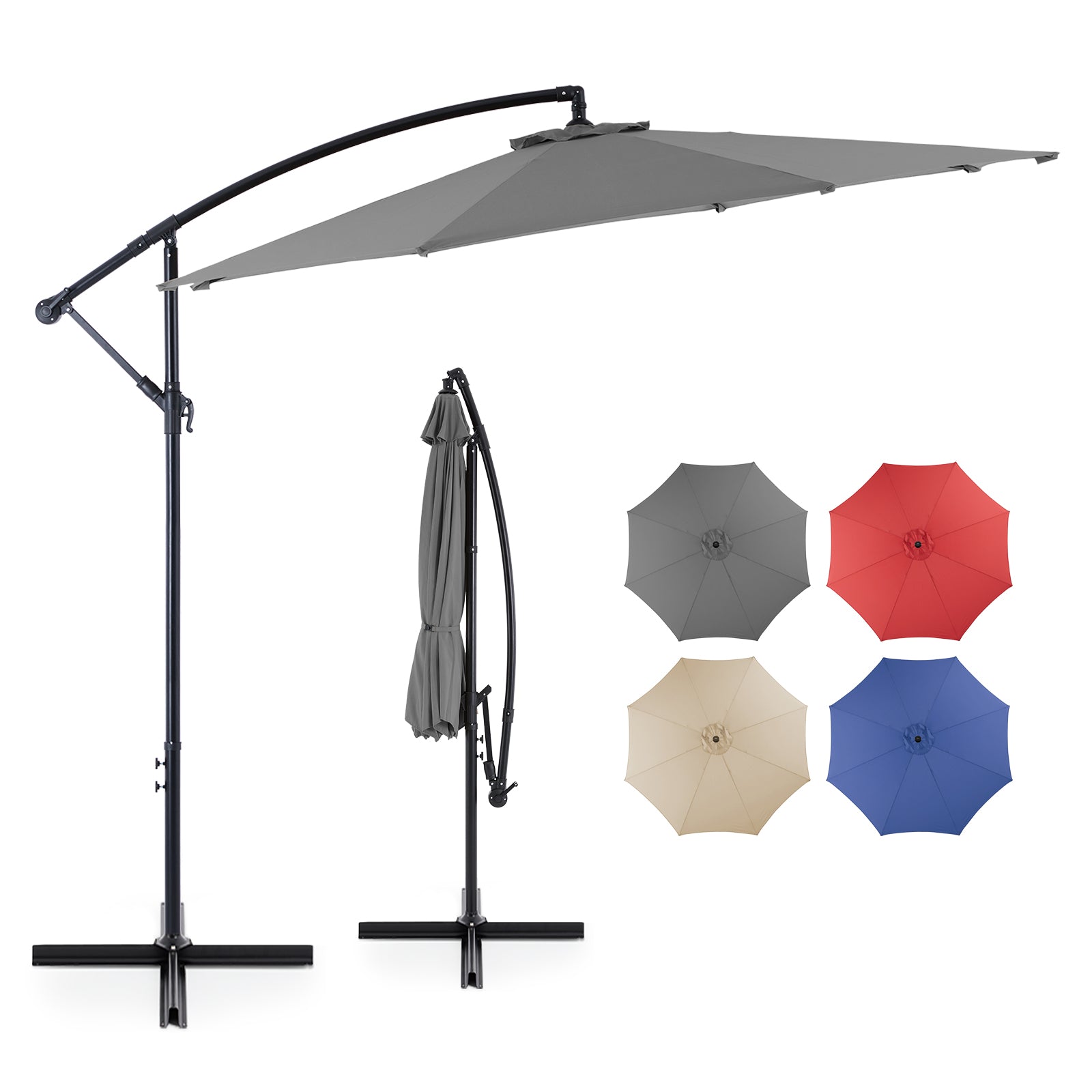 10FT Offset Cantilever Patio Umbrella with Easy Tilt & Crank, Self-Locking Design, 8 Robust Ribs for Outdoor Shade, Ideal for Decks and Gardens
