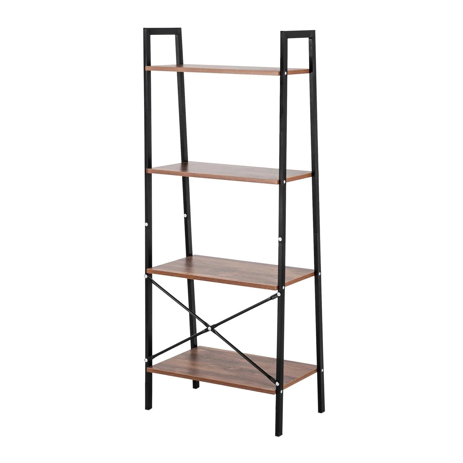 EDX 4-Tier Ladder Shelf, Bookcase Storage & Display Shelf , Corner Bookshelf for Living Room, Balcony, Home Office, Rust