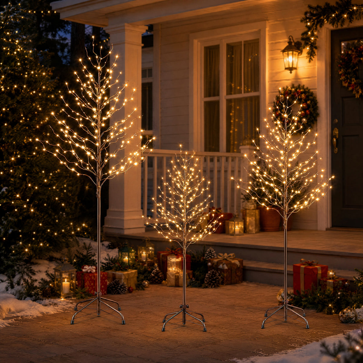 EDX Pre-Lit Birch Trees, Warm White LED Indoor Outdoor Christmas Decoration for Home, Lawn, Yard, Garden and Holiday Decor