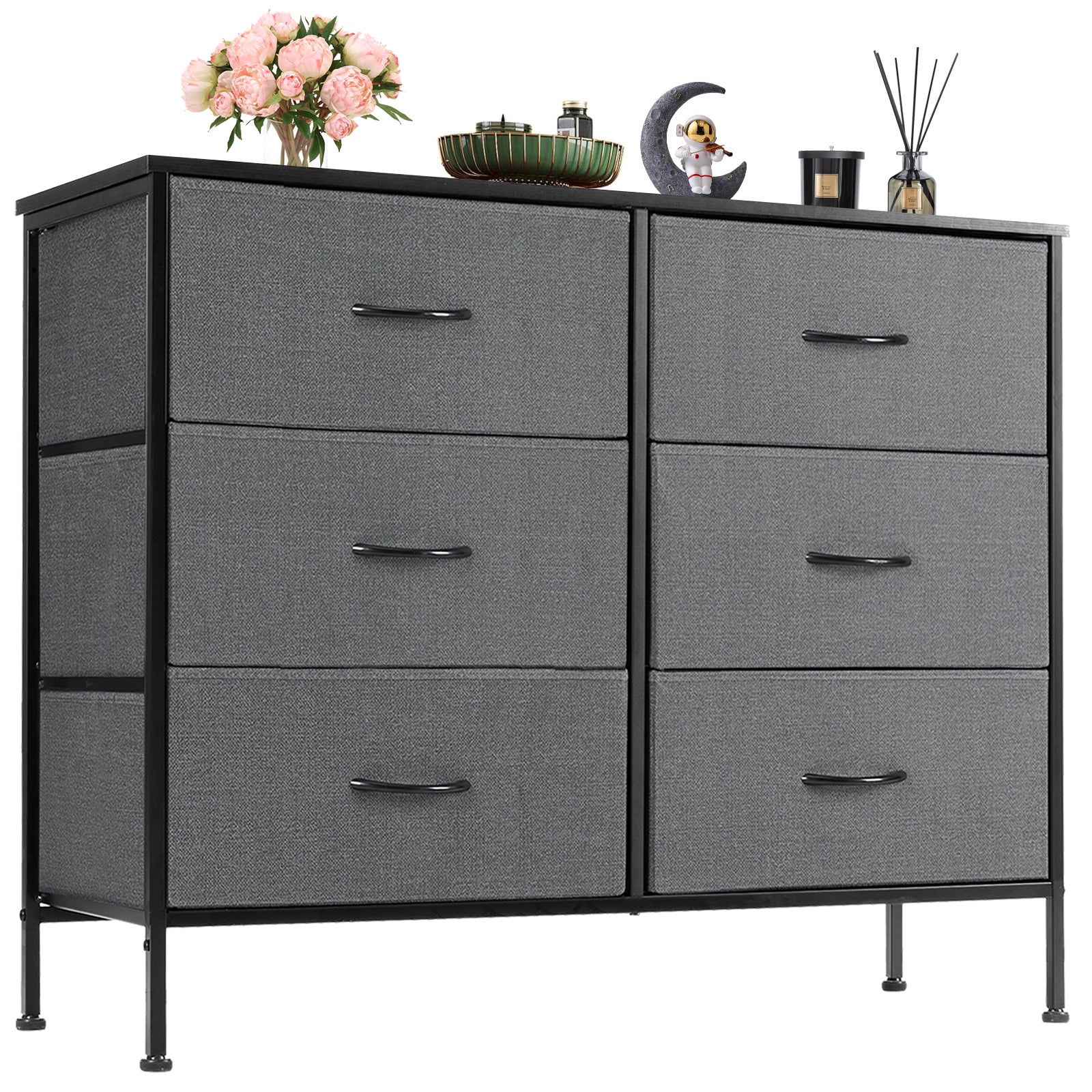 ZUNMOS 6 Drawer Fabric Dresser for Bedroom, Chest of DrawerOrganizer Storage Cabinet for Closet, Entryway,