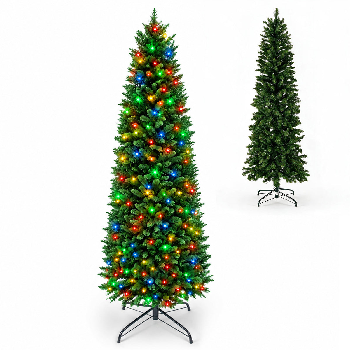 Gianna Pre-lit Snow Flocked Pencil Christmas Tree, Prelighted Artificial Slim Christmas Trees, With ncandescent Lights, Branch Tips & Foldable Base, For Home, Office, Party Decoration