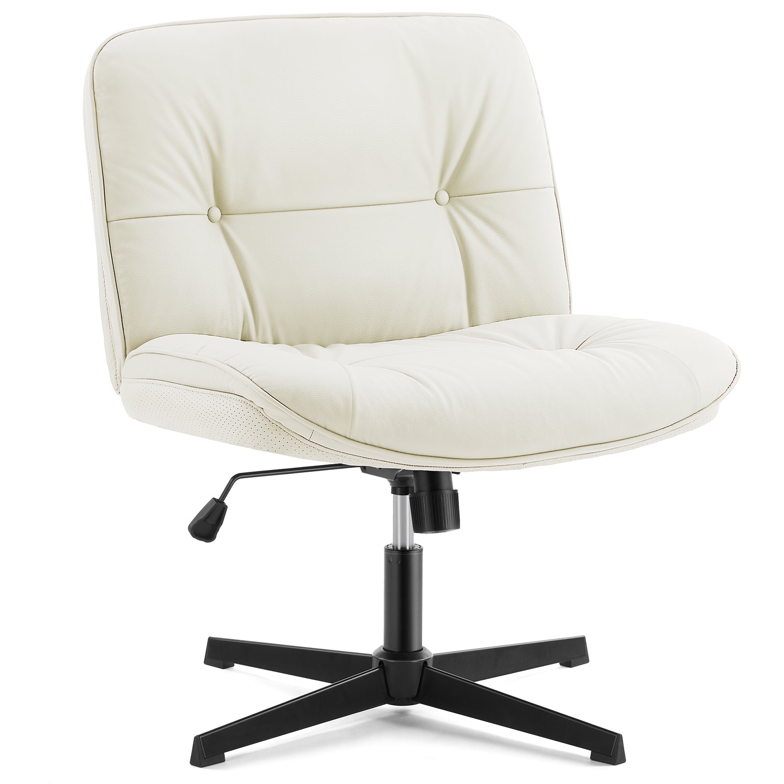 ZUNMOS Armless Office Chair without Wheels, Wide Ergonomic Artificial Leather Swivel Chair with Height Adjustable, Comfortable Computer Accent Chair for Living or Bed Room