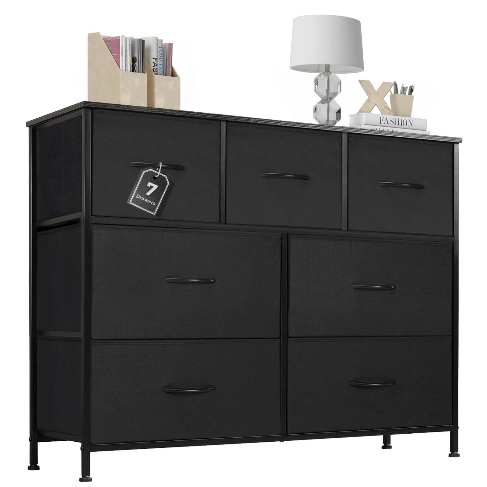 edx Dresser for Bedroom-with 7 Drawers, Chest Tower TV Stand, Wooden Top for Living Room, Bedroom, Closet