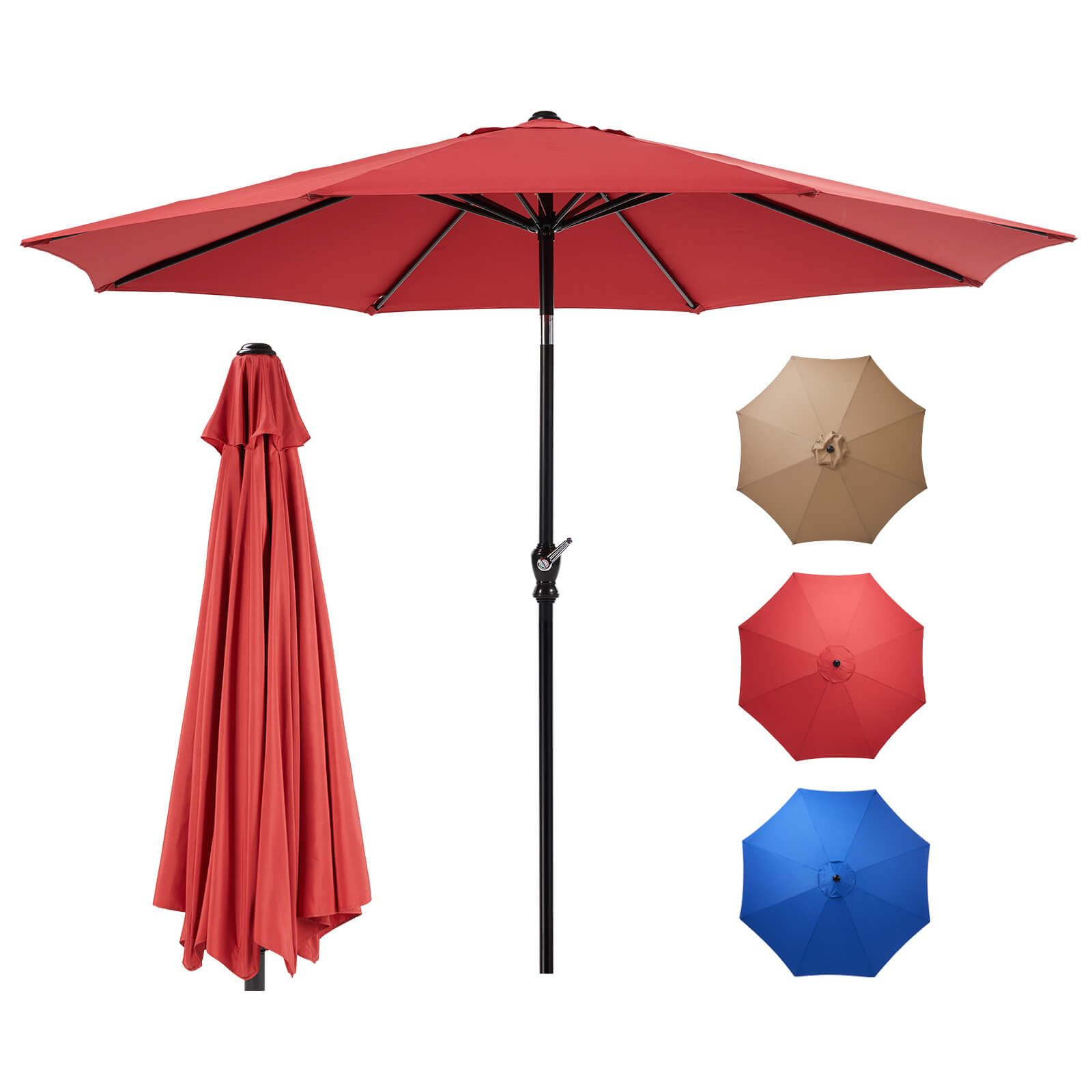 edx 9FT Patio Umbrella with Push Button Tilt and Crank, with 8 Sturdy Ribs,Outdoor Umbrella, Pool Umbrella, for Market, Terrace, Beach, Outdoor Restaurant