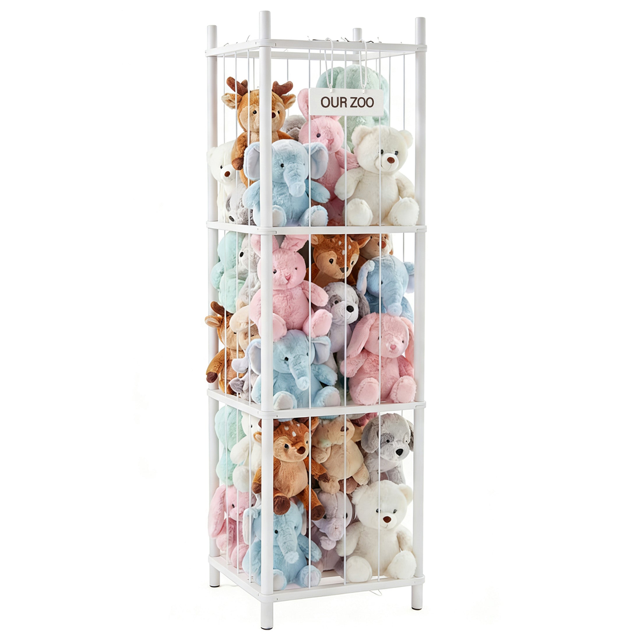 EDX Large Stuffed Animal Storage Organizer for Kids, Wooden Toy Storage Holder, Space Saving Toy Zoo for Playroom, Bedroom, Nursery & Kids Room