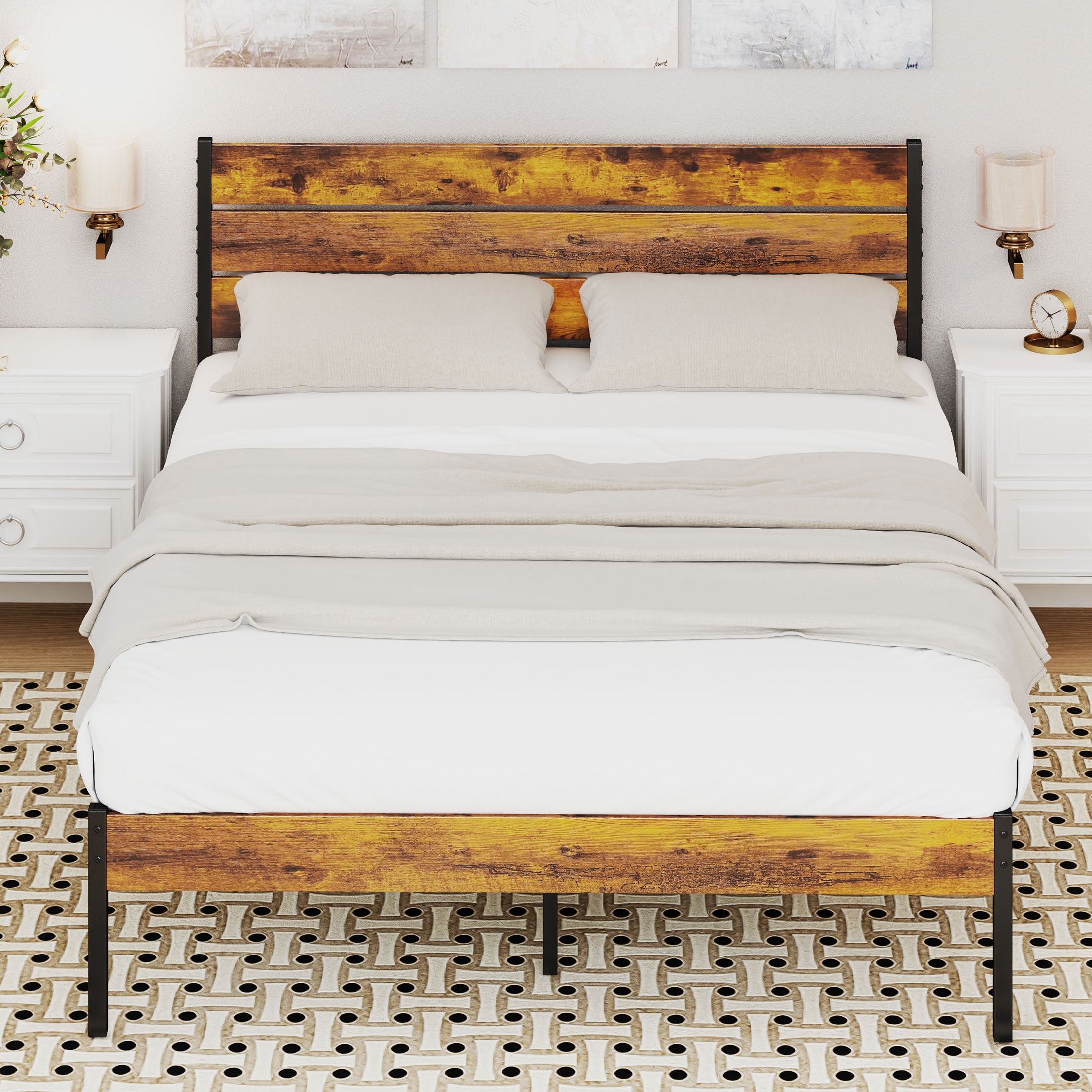 ZUNMOS Metal Bed Frame with Headboard and Footboard, No Box Spring Needed
