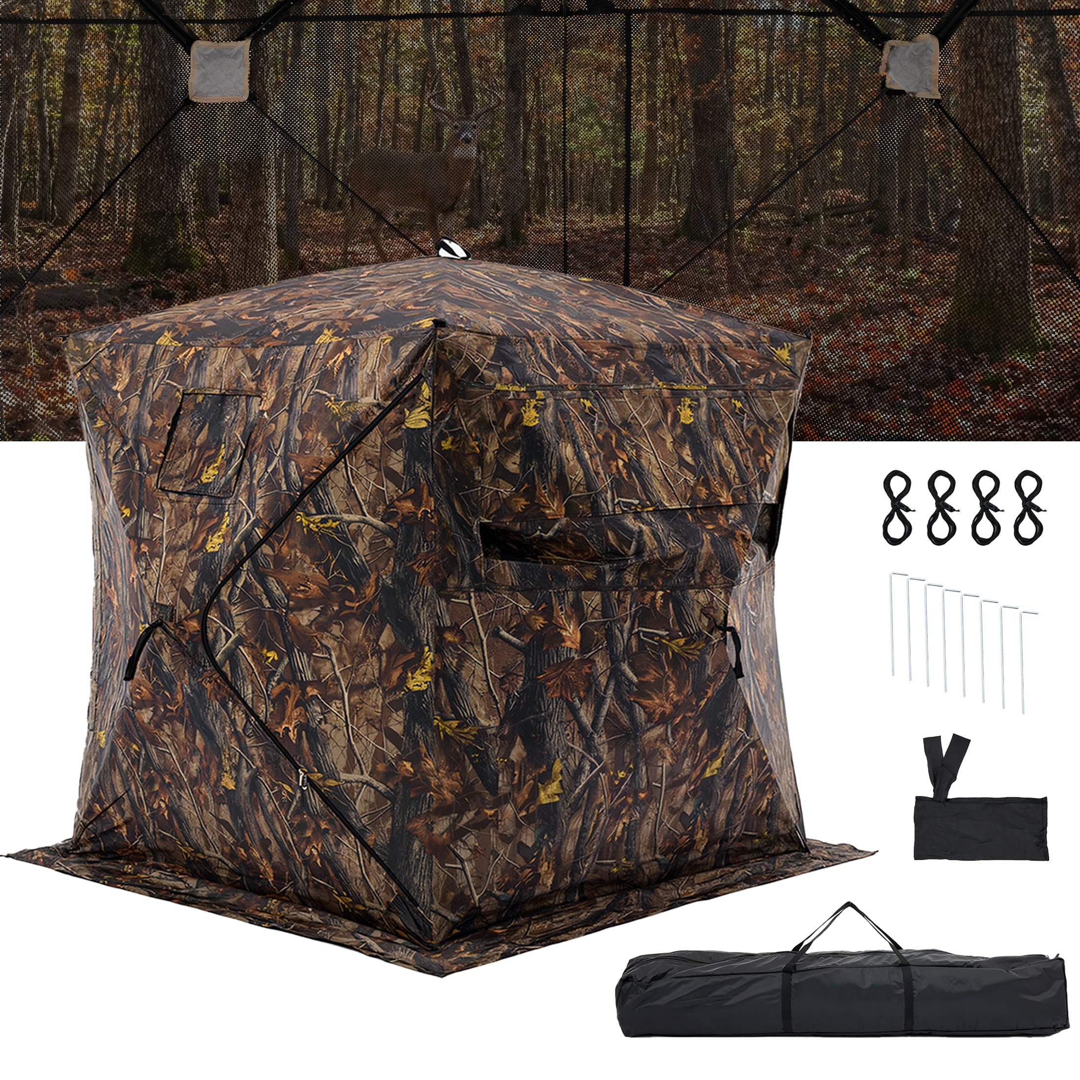 edx Hunting Blind, 270° See-Through Pop-Up for 2-3, with Bag & Silent Windows, Camo