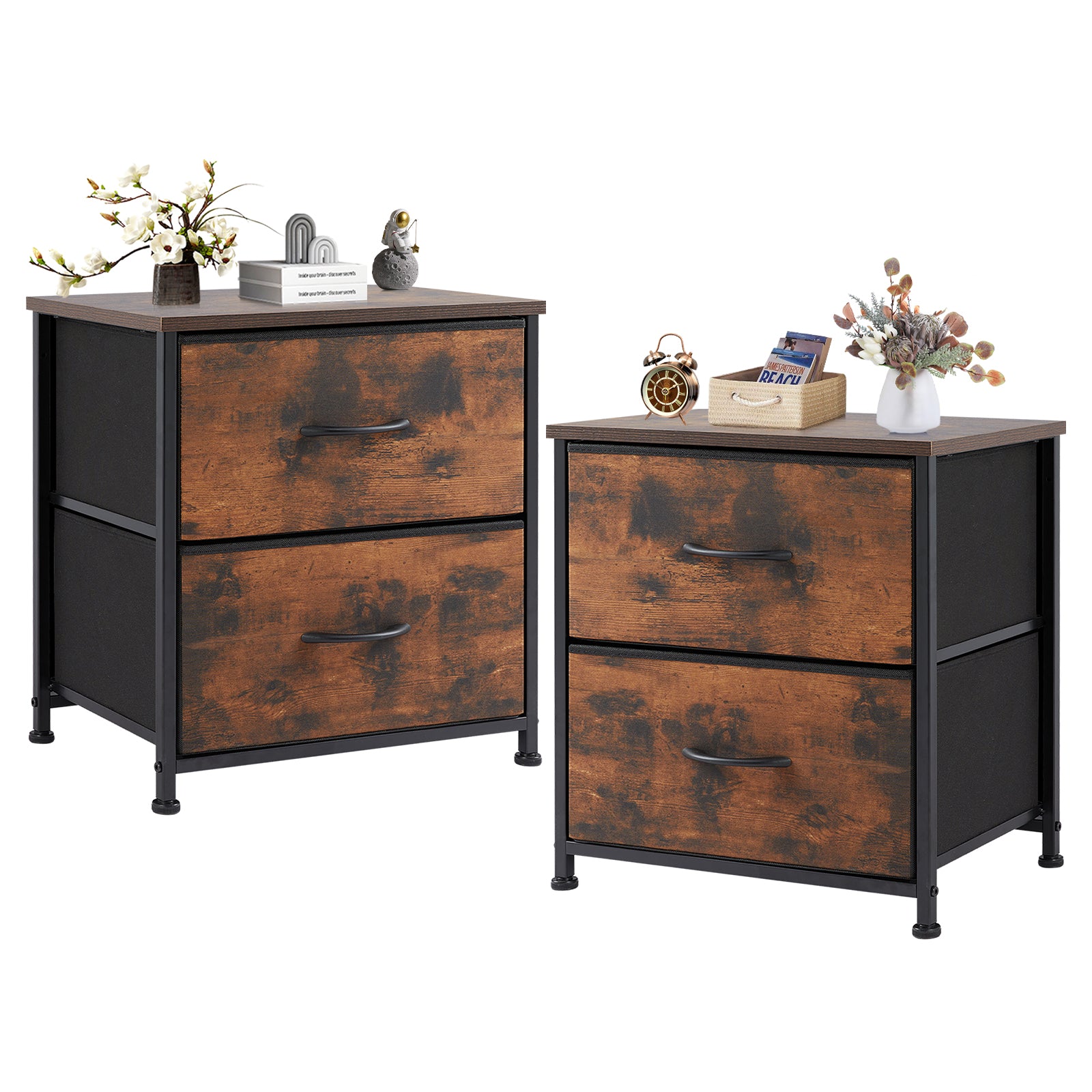 ZUNMOS Nightstands Set of 2 with 2 Storage Drawers - Side Table for Bedroom, Living Room, Closet, College Dorm,