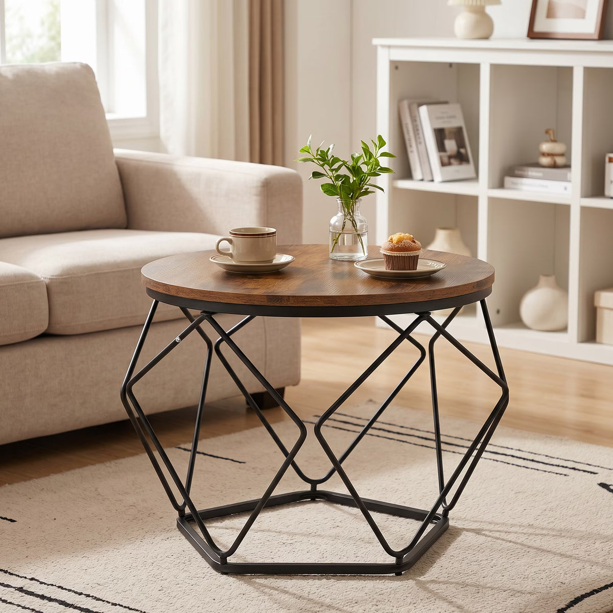 ZUNMOS 20-Inch Round Side Table, 2-Pack - Small Accent End Tables for Living Room, Bedroom, Dorm - Set of 2 Round Nesting Tables, Rustic Wood
