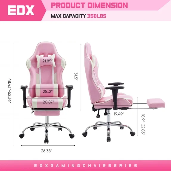 edx Ergonomic Video Gaming Chair High Back Office Chair with Lumbar Support and Adjustable Armrests Footrest Swivel Racing Chair