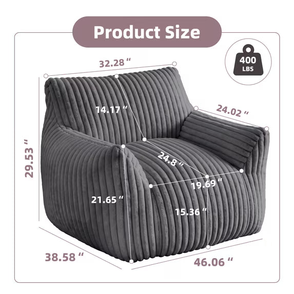 edx Plush Bean Bag Chair Cozy Fluffy Single Cloud Couch with Armrests - Ultra Soft Comfy Beanbag Sofa for Napping, Reading and Relaxing