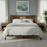 edx Mid Century Solid Wood Platform Bed with Headboard, Bed Frame with Wood Slat Support, No Box Spring Needed, Walnut Finish