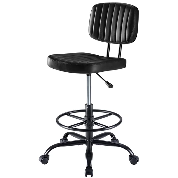 edx Adjustable Height & Foot Rest Office Desk Chairs with Backrest, PU Leather Modern Rolling Stool with Wheels 360°Swivel Task Chair for Home Office Bar Kitchen Shop