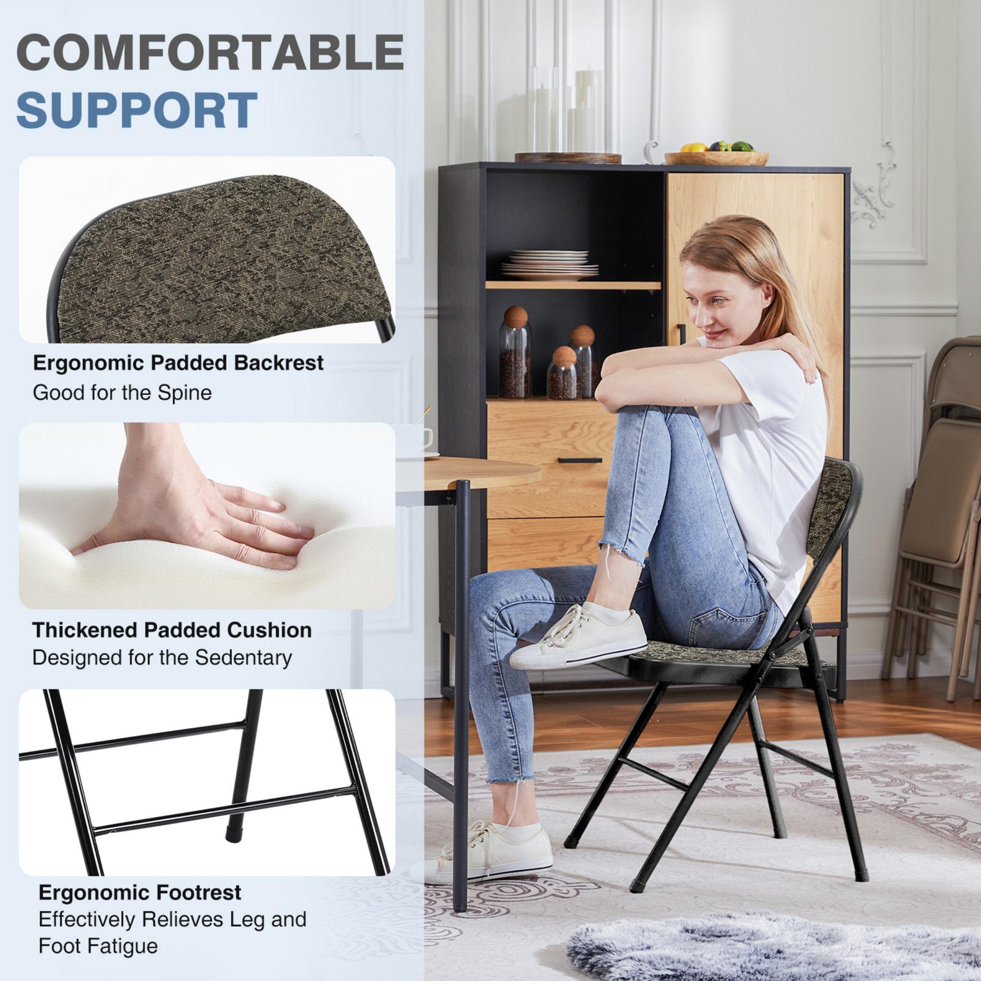 EDX Folding Chairs with Padded Cushion and Back, Fabric Stackable Portable Dining Chiars Set with Durable Steel Frame, for Home and Office, Conference, Wedding, Party, Garden