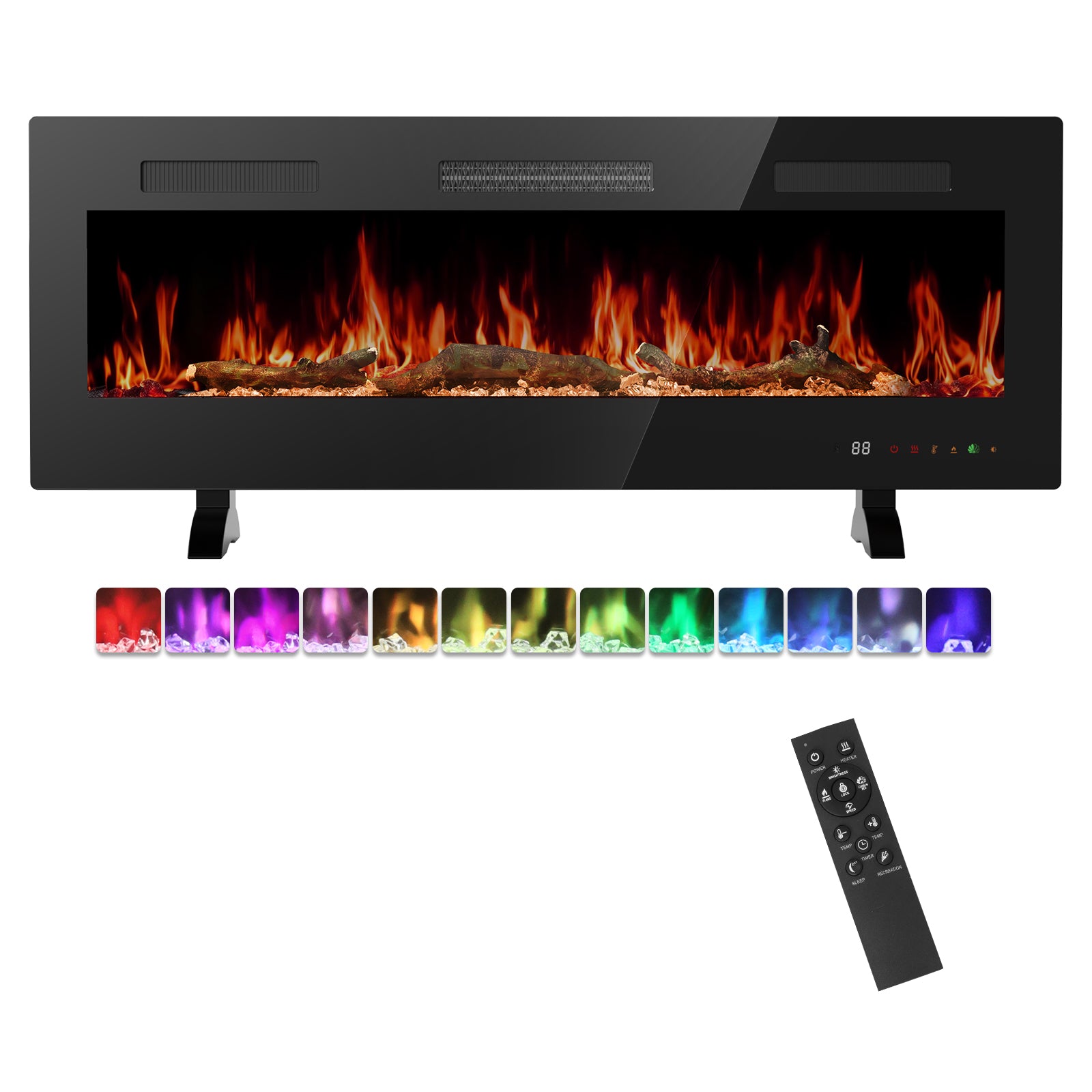edx Electric Fireplace, 1500W, 13 Adjustable Flame Colors, 12-Hour Timer, Low-Noise Design, Supports Wall-Mounted/Freestanding/Built-In Installation