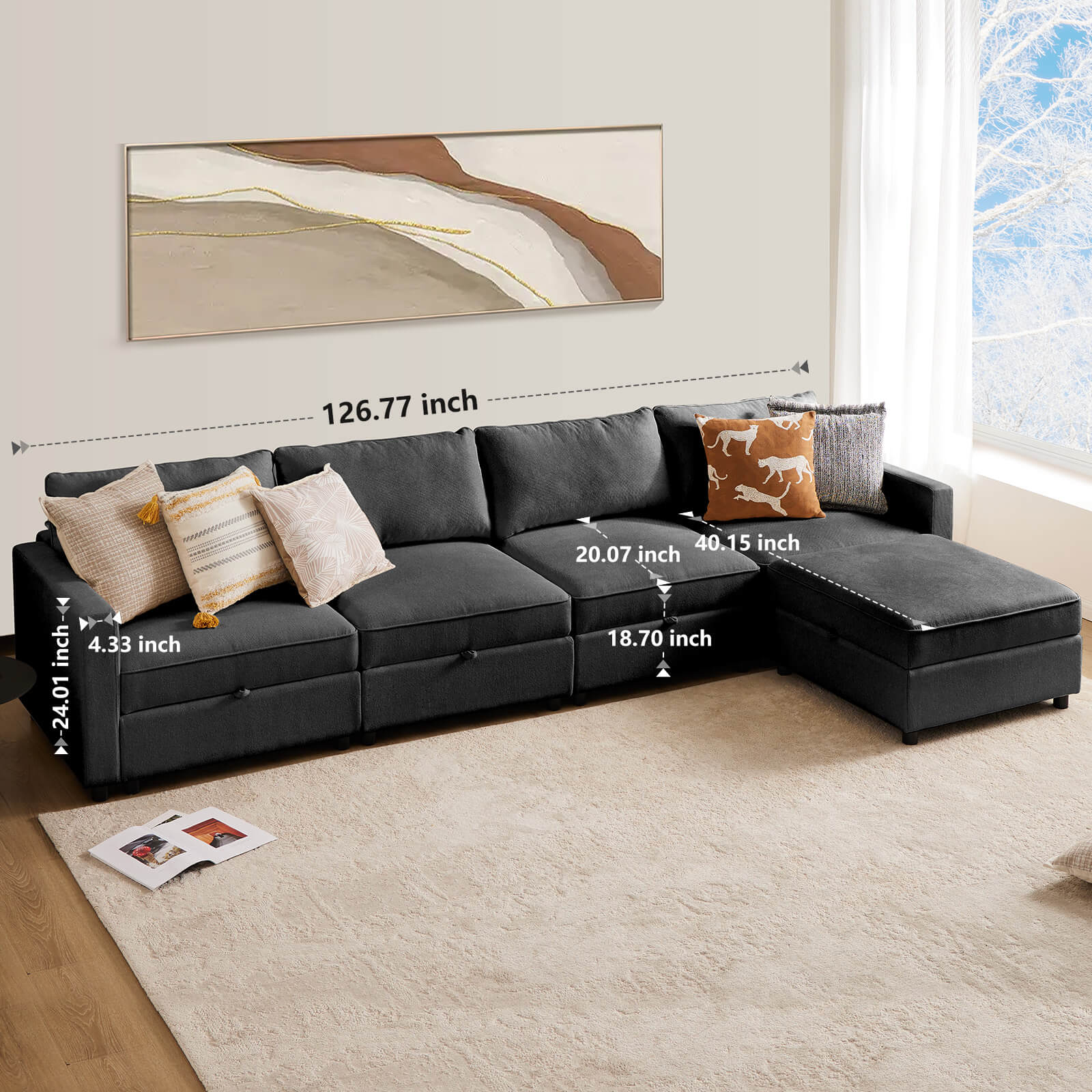 edx Convertible Sectional Sofa Couch-with Storage for Living Room, U-Shaped Modern Modular Sofa Sleeper with Reversible Chaise