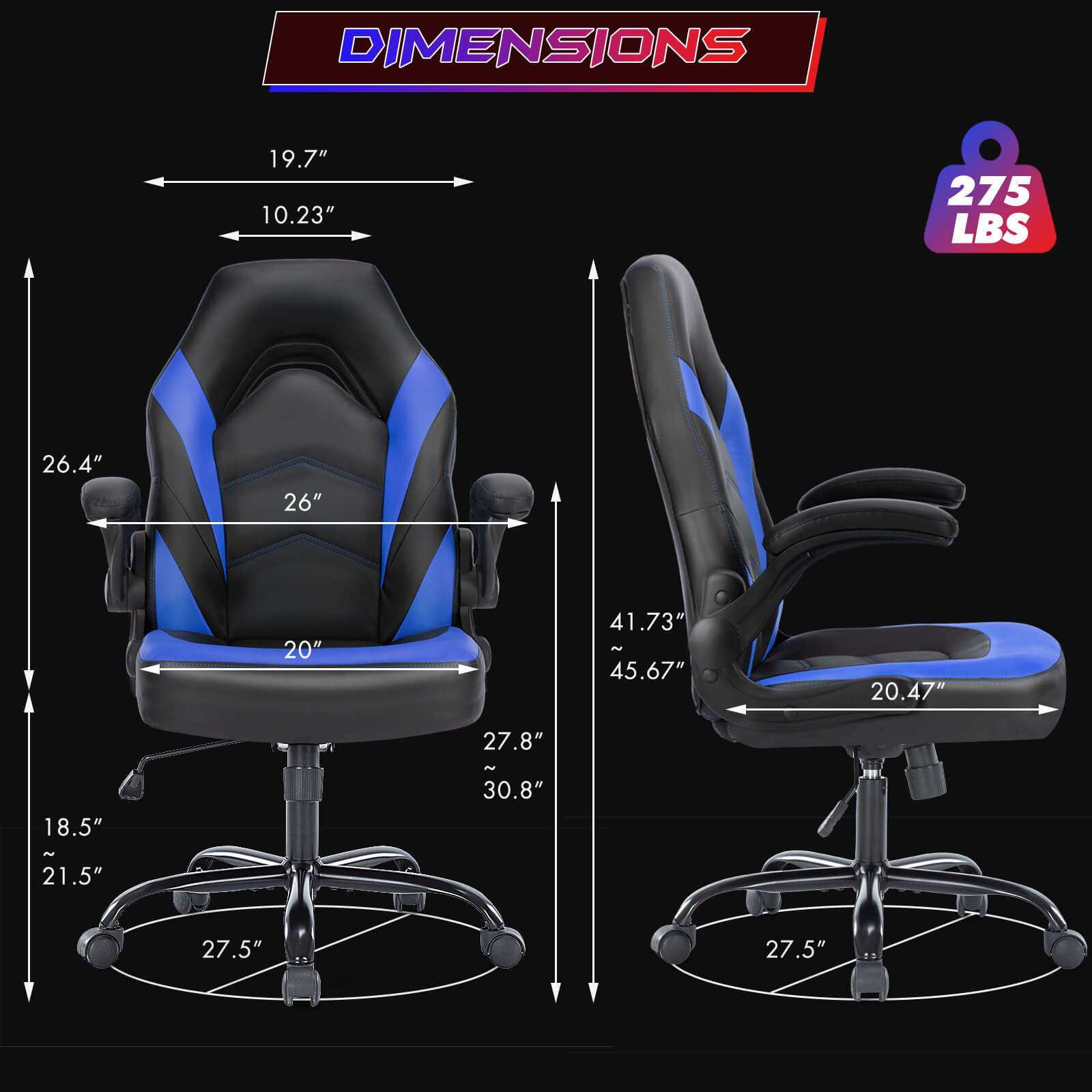edx Ergonomic Leather Gaming Chair-Office Desk PU Leather Chair -up Armrests, Swivel Task Chair Adjustable Height for Adults Teens Kids