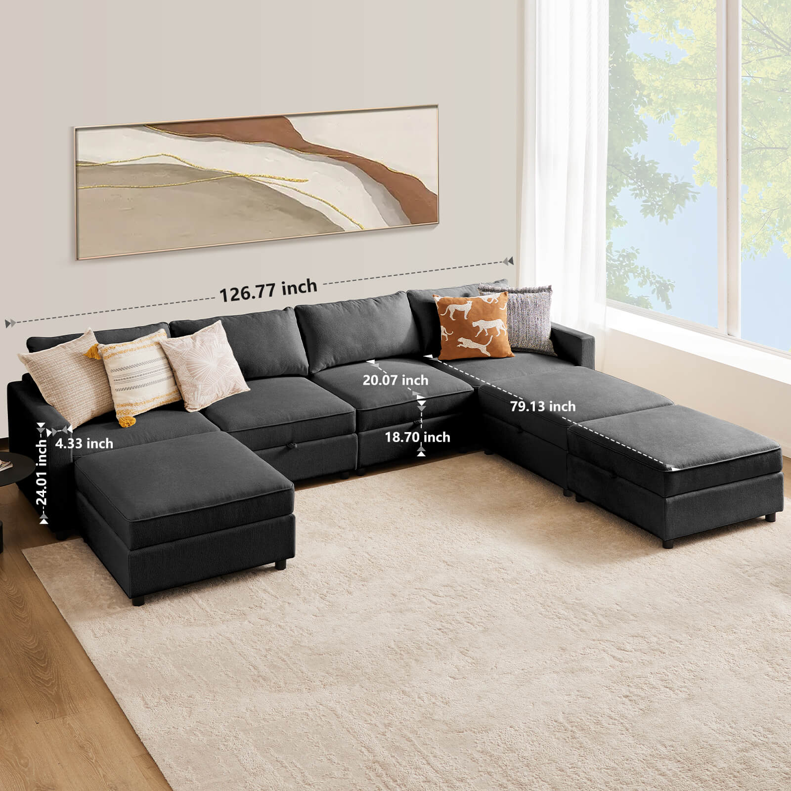 edx Convertible Sectional Sofa Couch-with Storage for Living Room, U-Shaped Modern Modular Sofa Sleeper with Reversible Chaise