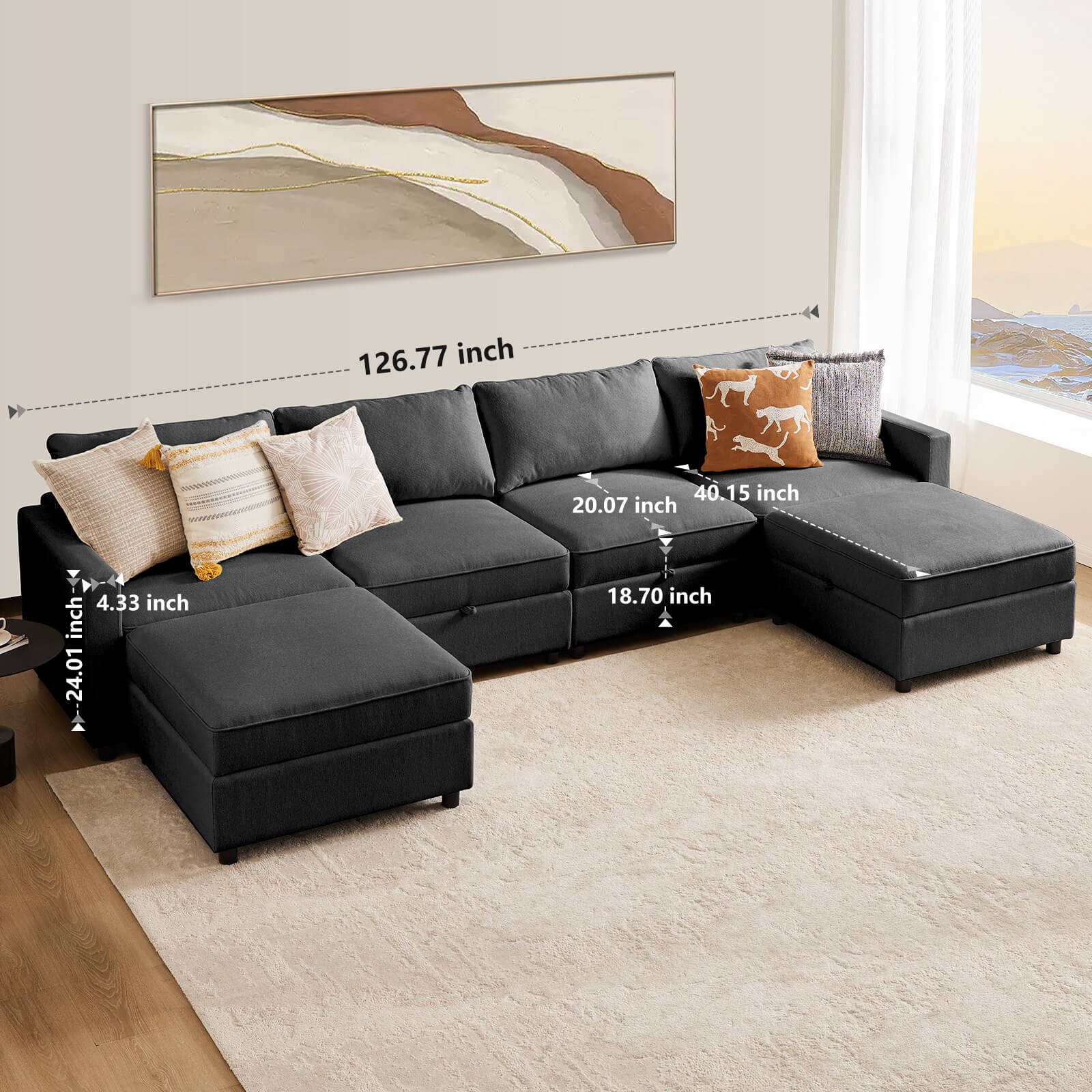 edx Convertible Sectional Sofa Couch-with Storage for Living Room, U-Shaped Modern Modular Sofa Sleeper with Reversible Chaise