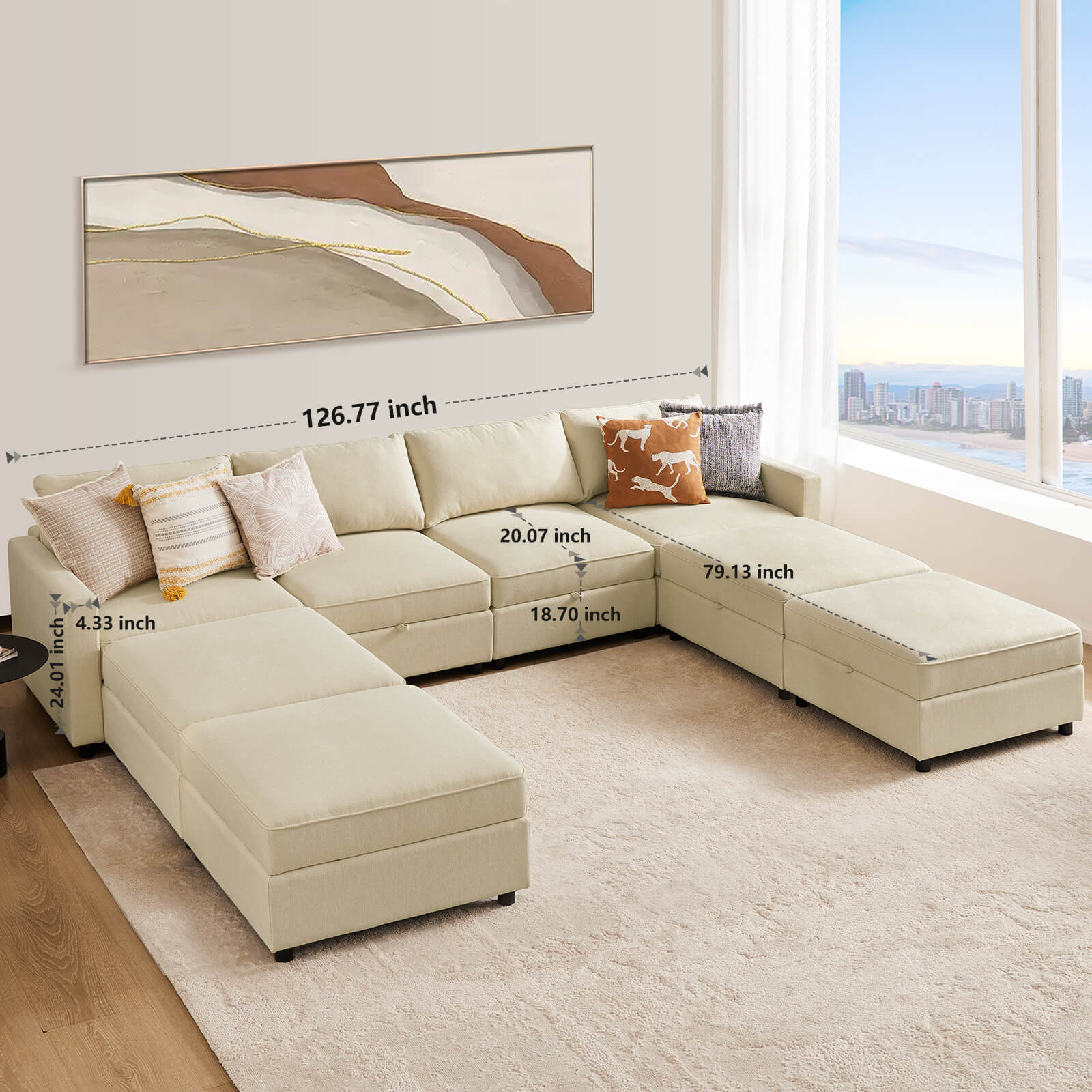 edx Convertible Sectional Sofa Couch-with Storage for Living Room, U-Shaped Modern Modular Sofa Sleeper with Reversible Chaise