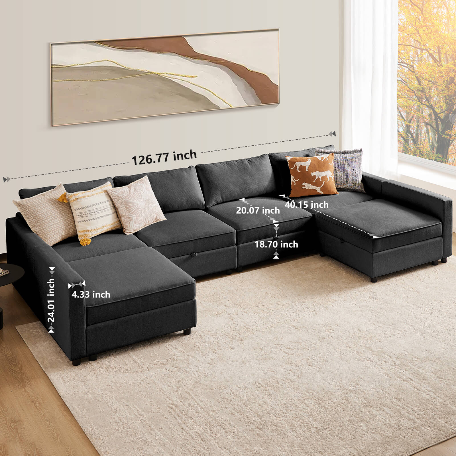 edx Convertible Sectional Sofa Couch-with Storage for Living Room, U-Shaped Modern Modular Sofa Sleeper with Reversible Chaise