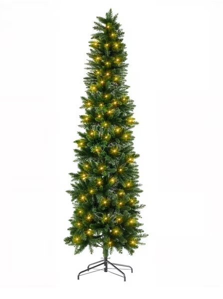 Gianna Pre-lit Snow Flocked Pencil Christmas Tree, Prelighted Artificial Slim Christmas Trees, With ncandescent Lights, Branch Tips & Foldable Base, For Home, Office, Party Decoration