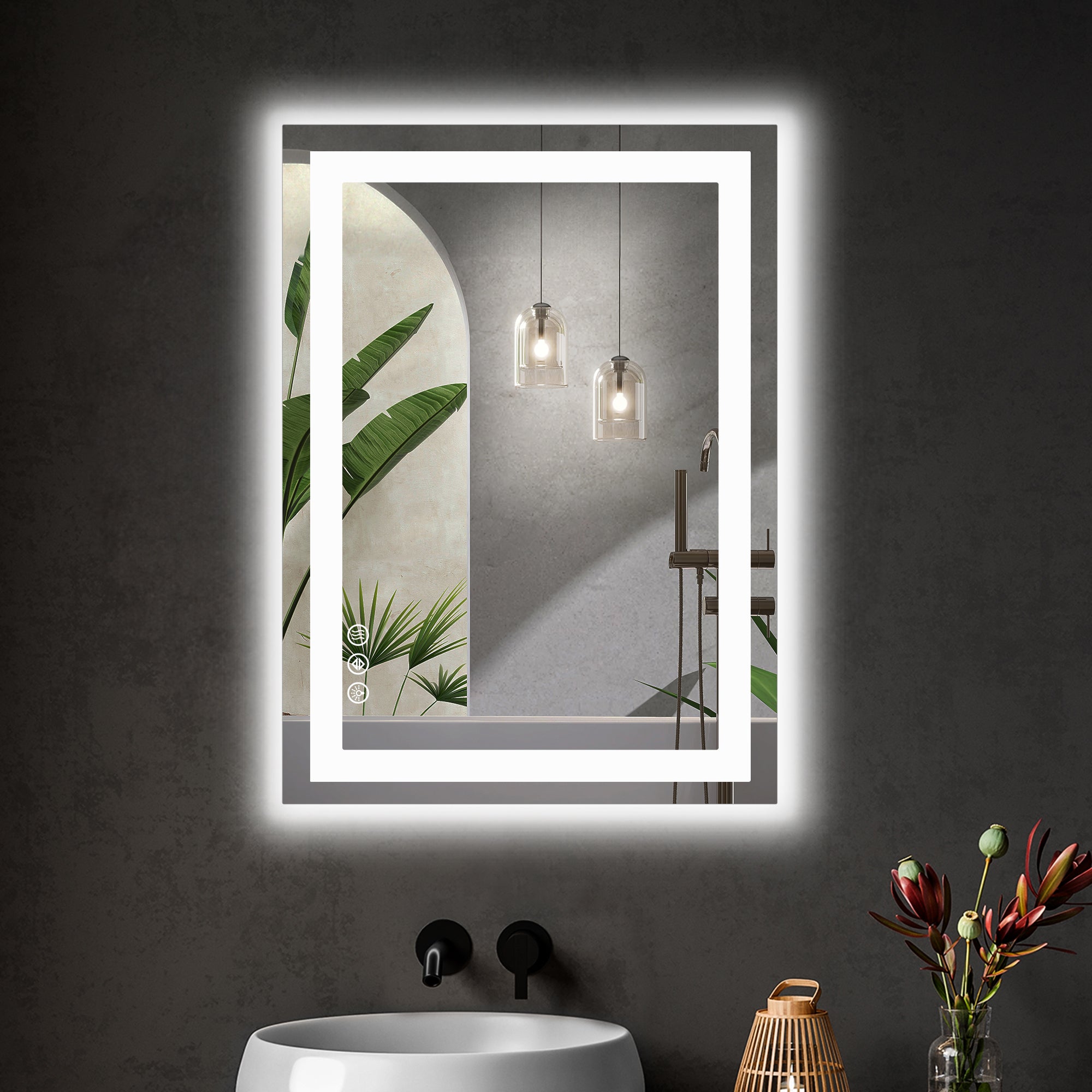 Rectangle LED Bathroom Mirror, Wall-Mounted Mirror with Adjustable Lights and Smart Memory Functionr, Enhanced Anti-Fog Feature