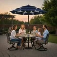 EdX 9.2 FT 3-Layer Solar Patio Umbrella, 32 LED Lights Market Umbrella with Adjustable Tilt, 8-Rib Outdoor Sunshade for Backyard, Deck and Poolside