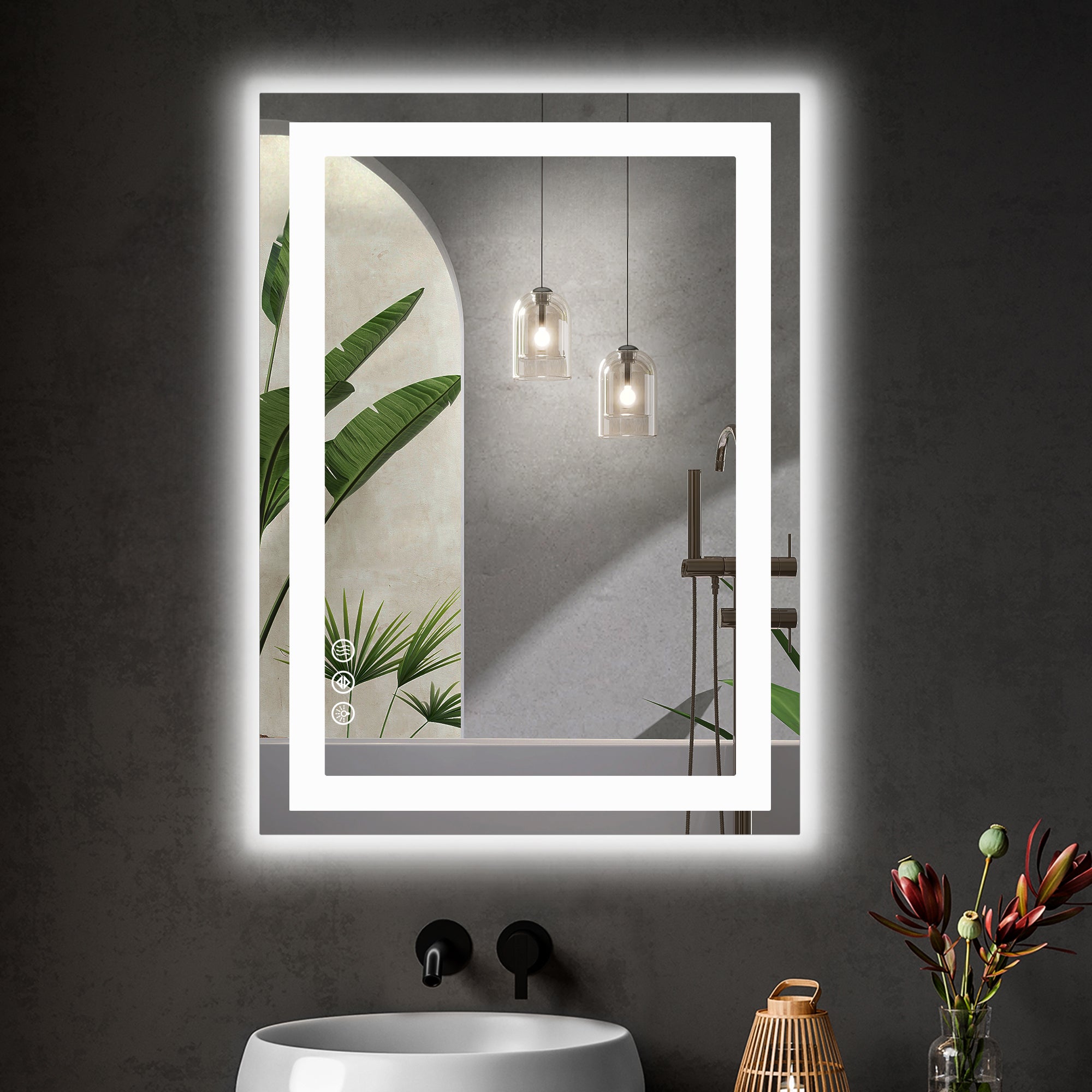 Rectangle LED Bathroom Mirror, Wall-Mounted Mirror with Adjustable Lights and Smart Memory Functionr, Enhanced Anti-Fog Feature