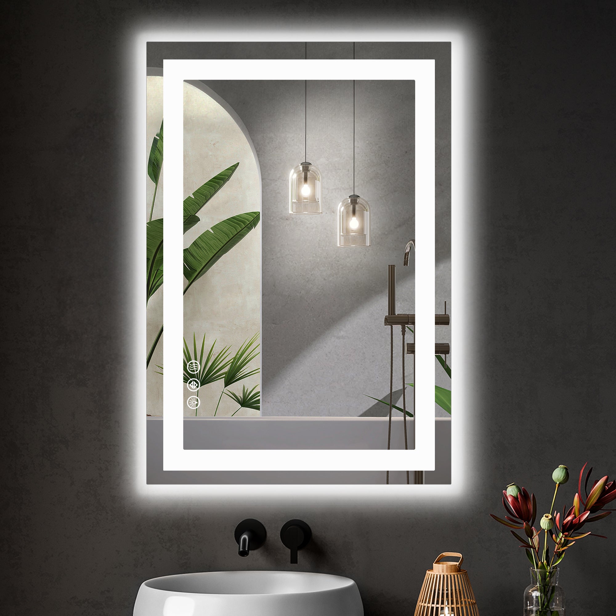 Rectangle LED Bathroom Mirror, Wall-Mounted Mirror with Adjustable Lights and Smart Memory Functionr, Enhanced Anti-Fog Feature