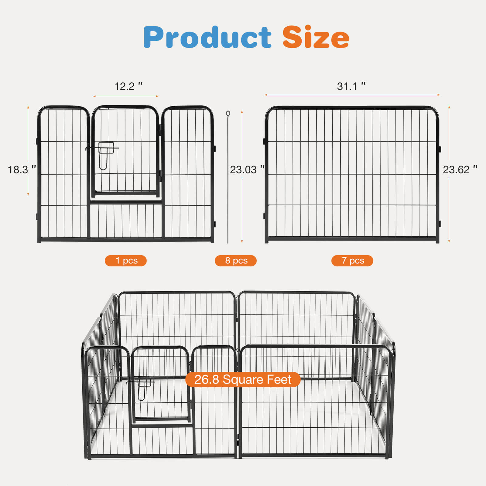edx Dog Playpen - Collapsible Portable Pet Pen, High Metal Sport Puppy Pen with Gate for Garden, Patio, RV Camping