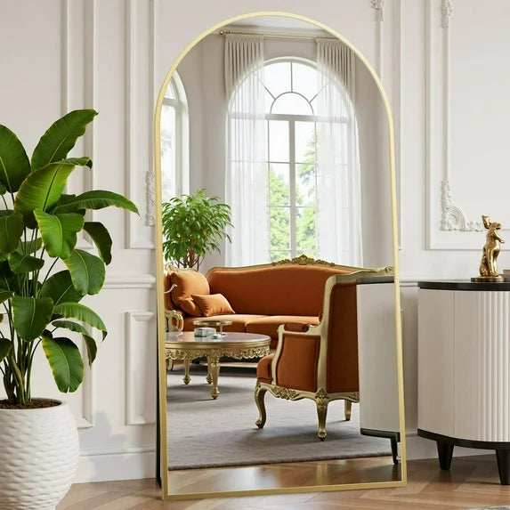 EDX Arched Full Length Mirror 68"x26" Full Body Mirror Rectangle Free Standing Wall Mounted Leaning Hanging Floor Mirrors, Gold