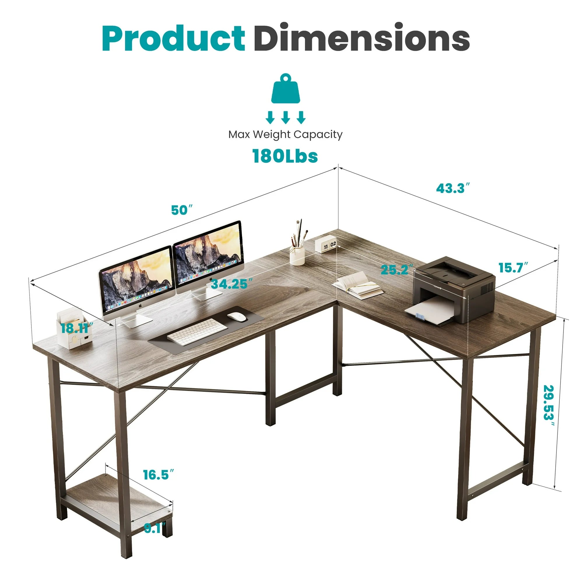 edx 49 Inch L Shaped Desk - Computer Desk Corner Desks Gaming Desk PC Table with CPU Stand for Home Office Dorm Sturdy Writing Workstation