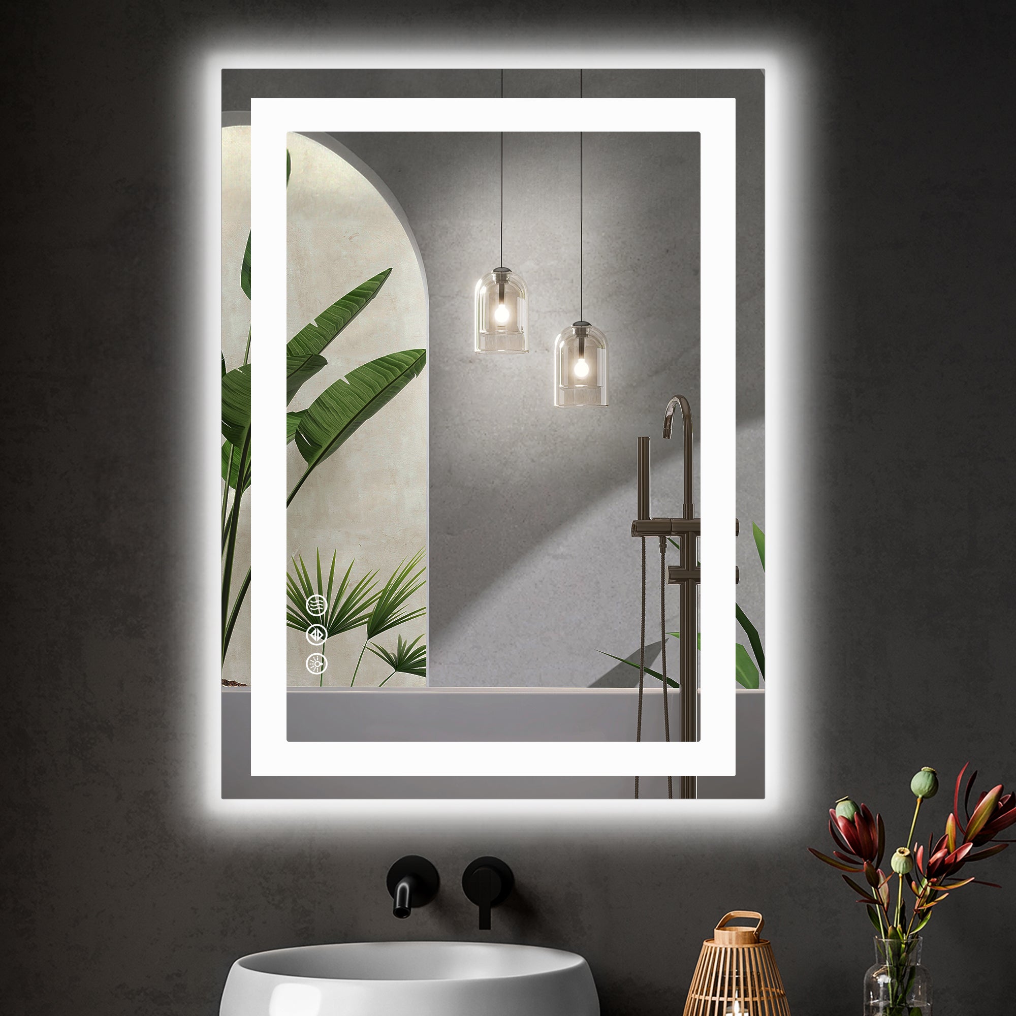 Rectangle LED Bathroom Mirror, Wall-Mounted Mirror with Adjustable Lights and Smart Memory Functionr, Enhanced Anti-Fog Feature