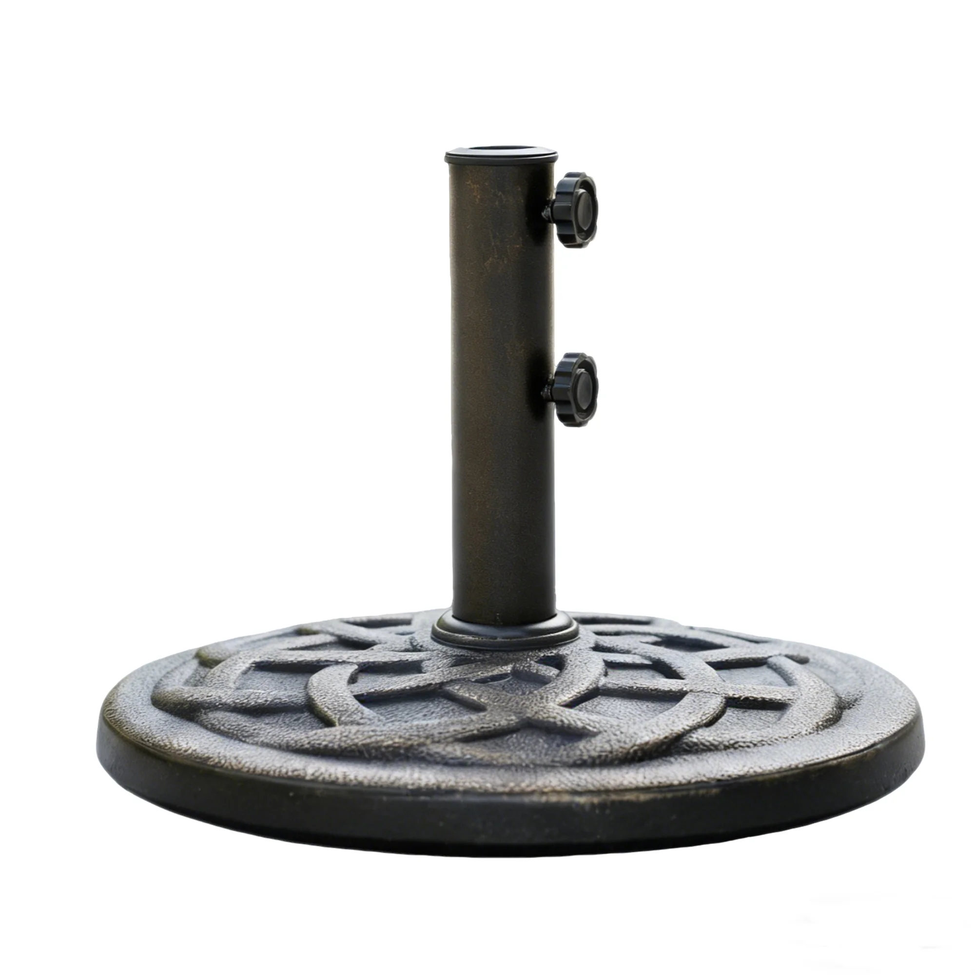 EDX Patio Market Umbrella Base, Heavy Duty Round Outdoor Stand, resin base and iron stand with Petal Pattern, Bronze-colored