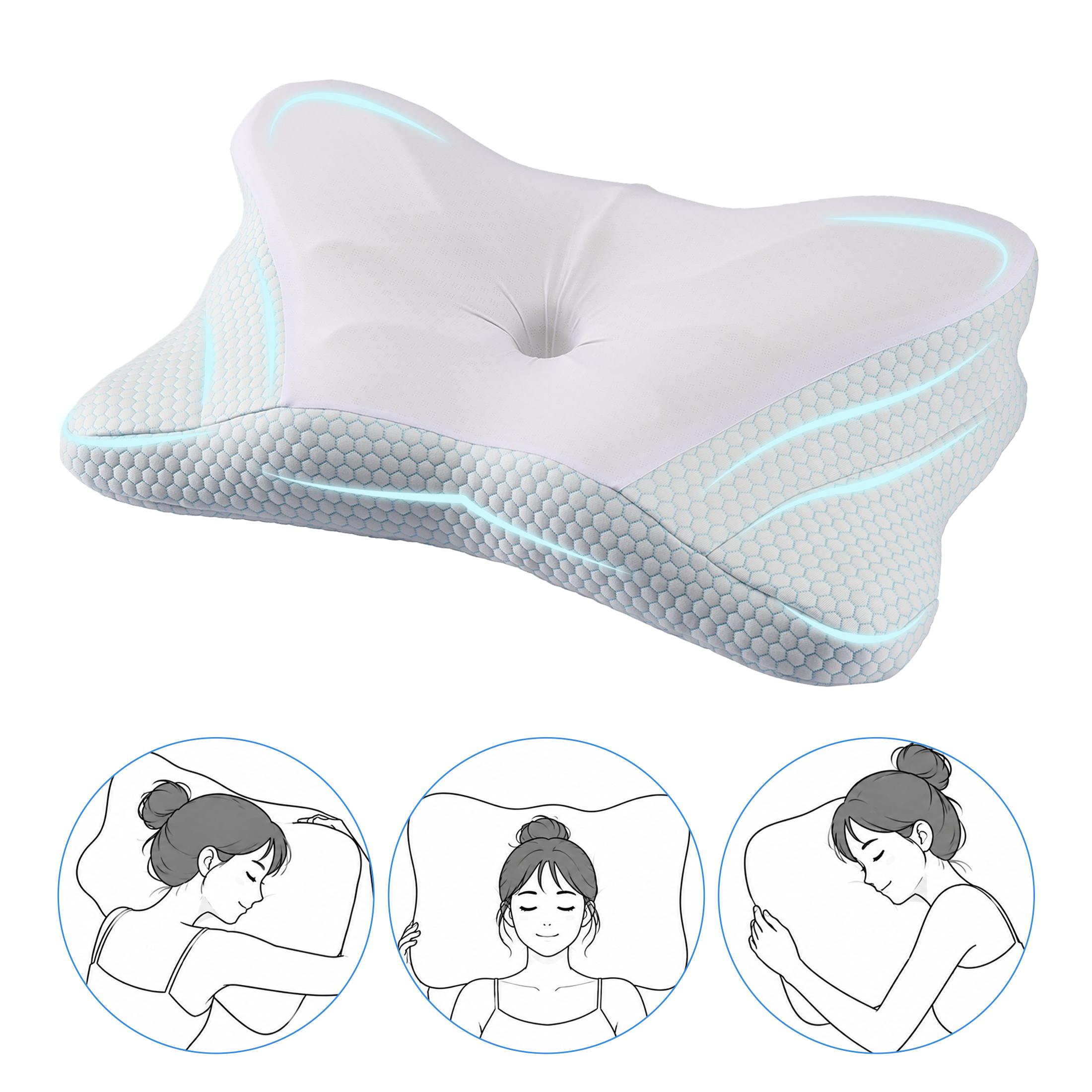 EDX Cervical Contour Memory Foam Pillow, Memory Foam Neck Pillow for Sleeping, Cooling Pillow for Side Back Stomach Sleepers