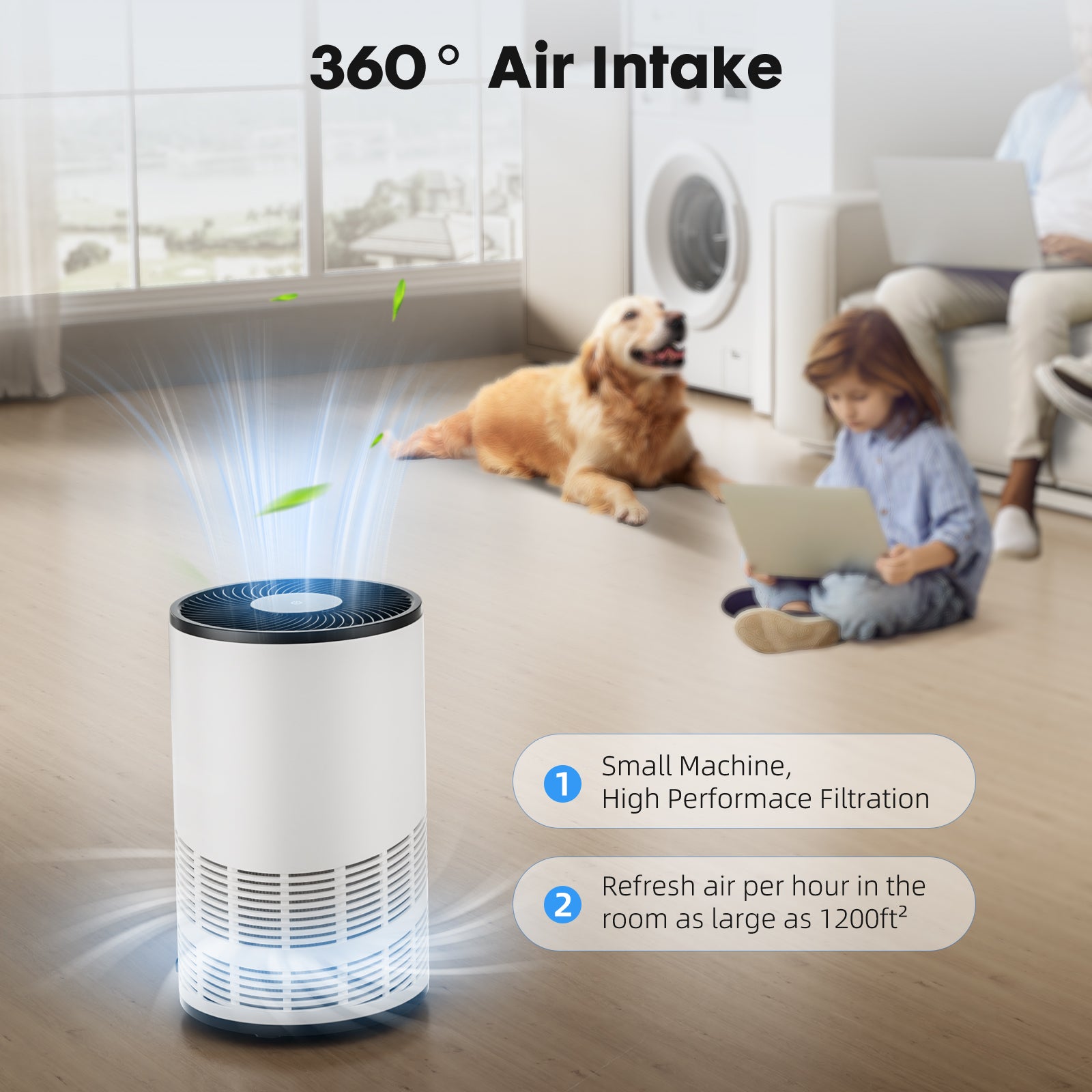 Air Purifier for Home and Bedroom, HEPA Filter, Removes Smoke, Pollen, Dander and Odors