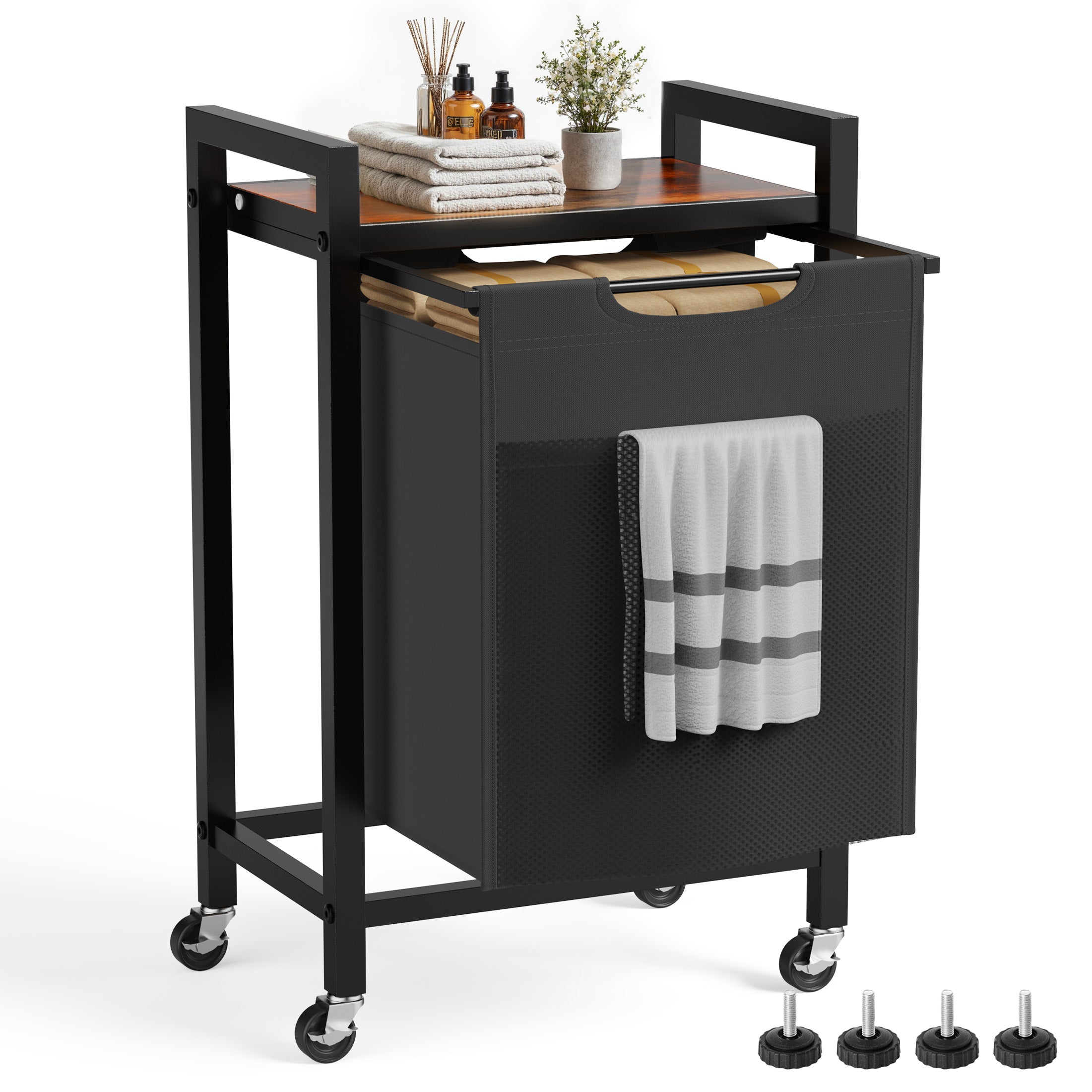 edx Laundry Hamper with 2 Pull-Out Removable Laundry Bags Clothes Sorter with Shelf and Wheels(Adjustable feet), 2 x 11.2 Gallons (42.5 Liters) for Laundry Rooms, Bathrooms and Dorms