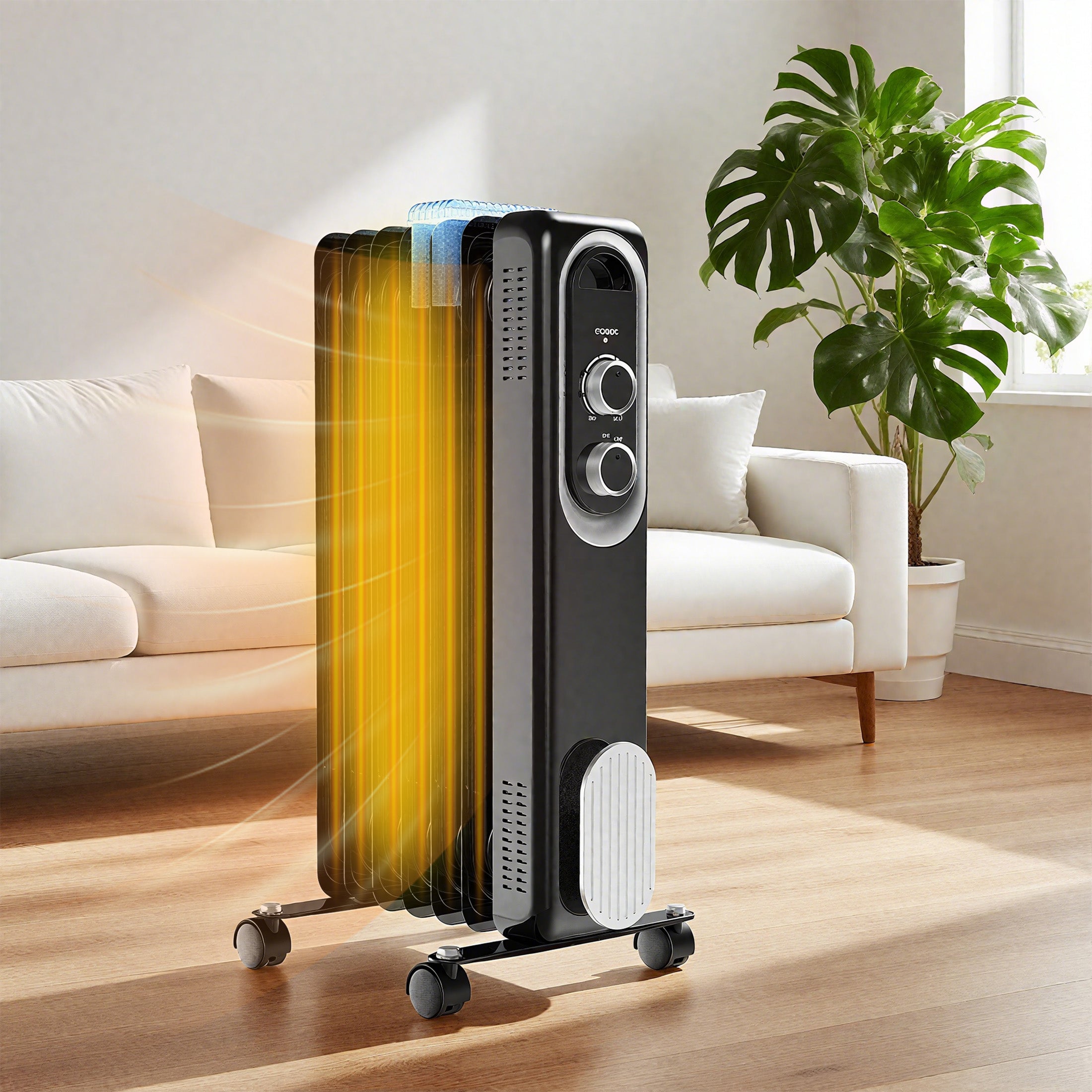 edx Basic Electric Oil Filled Radiator, 1500W Space Heater with Adjustable Thermostat, 22.83 x 11.81 x 4.92 in